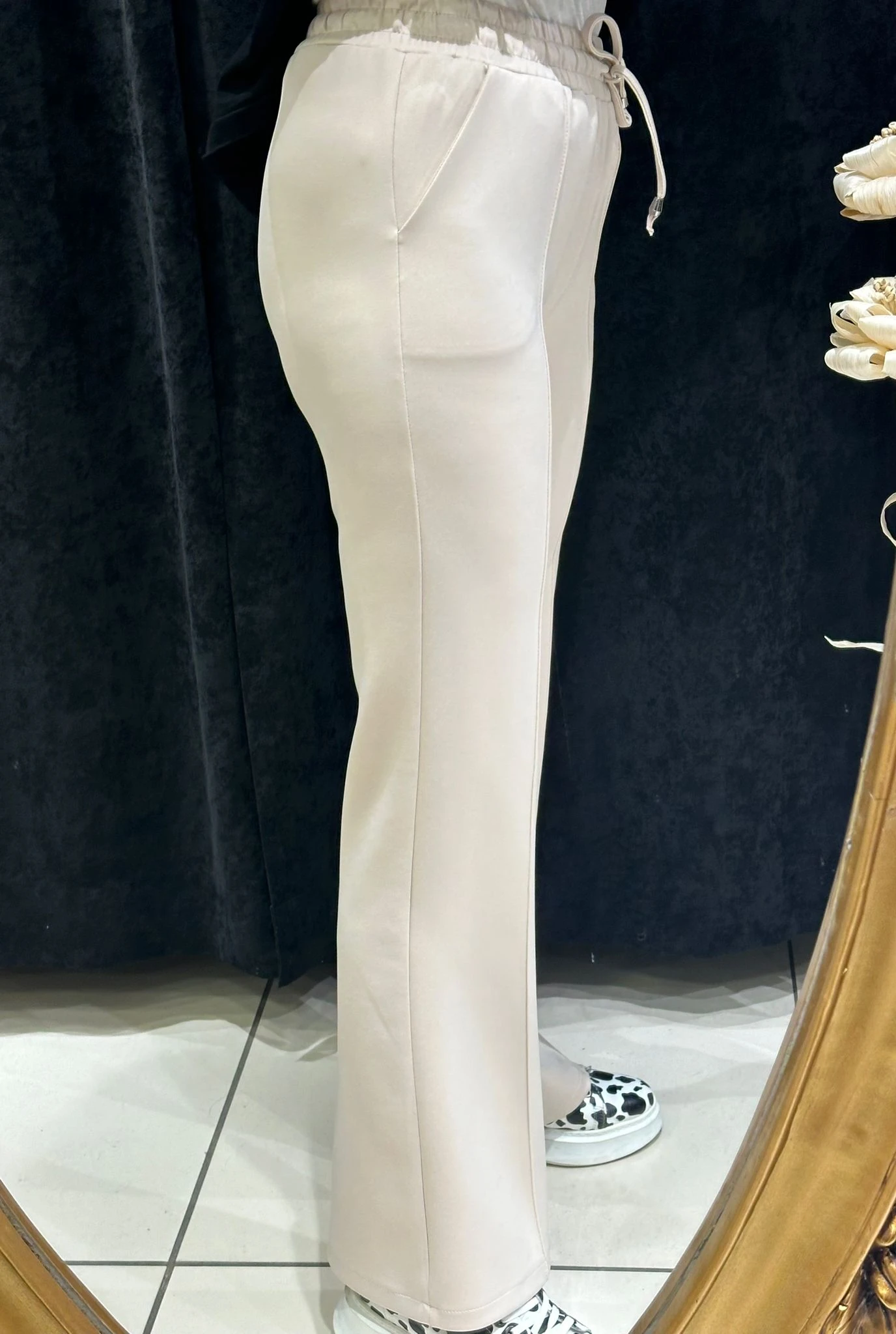 İSPANYOL PAÇA SCUBA BELİ LASTİKLİ PANTOLON  - K.BEJ