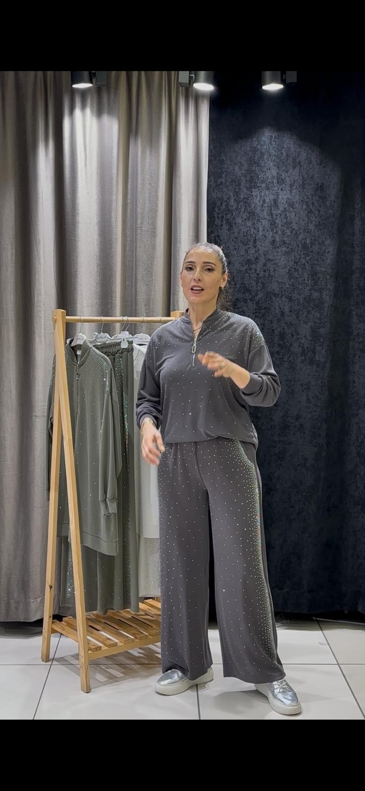 OYSHO TEŞDETAYLI  PANTOLONLU TAKIM - DUMAN