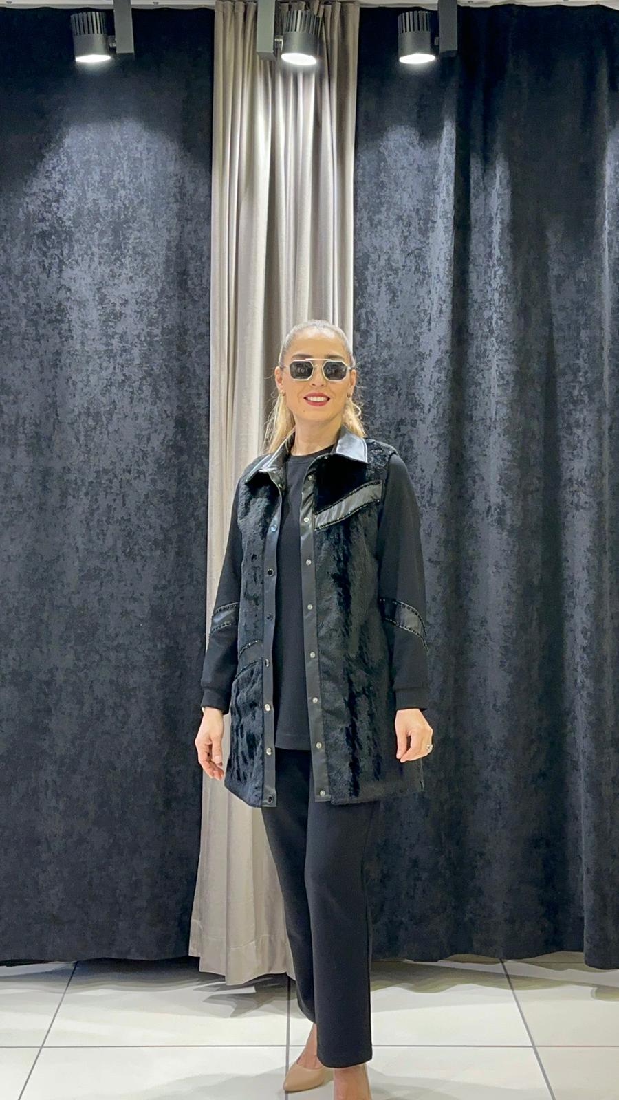 ANGORA YEKLİ ÜÇLÜ TAKIM  - SİYAH