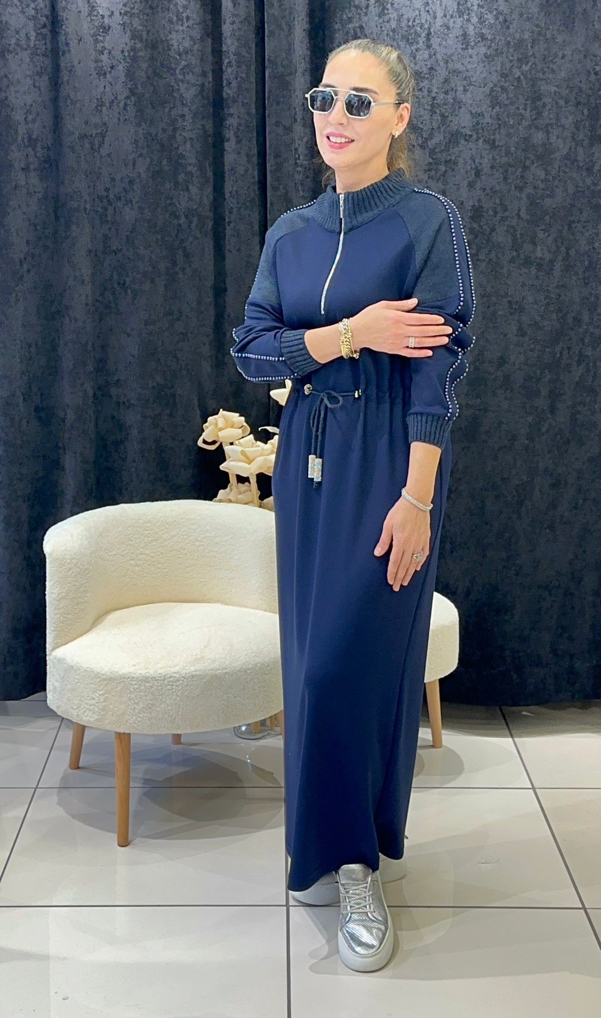 PUREVA MODAL KUMAŞ TRİKO KOMBİNLİ TAM BOY ELBİSE