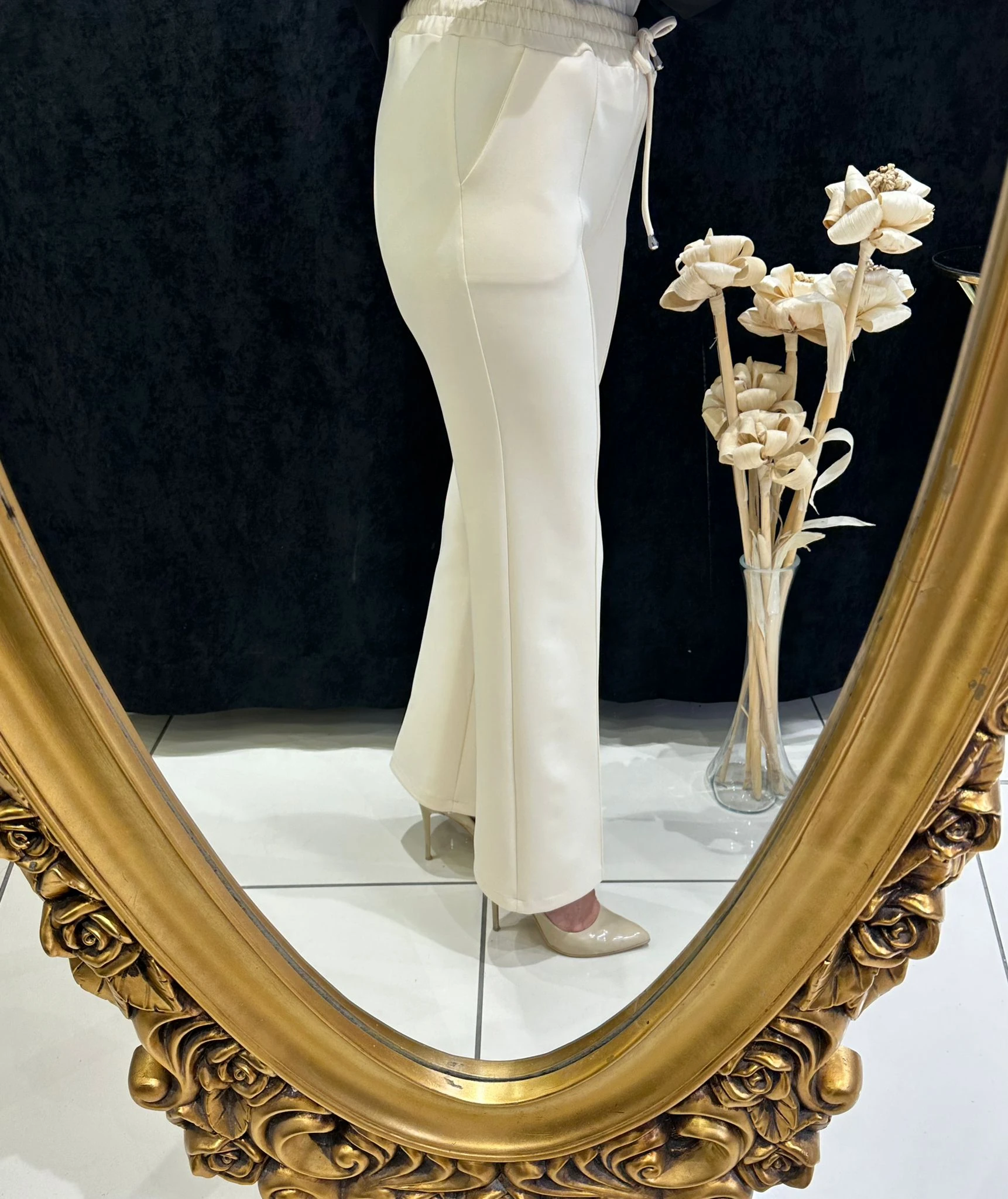 İSPANYOL PAÇA SCUBA BELİ LASTİKLİ PANTOLON  - BEJ 