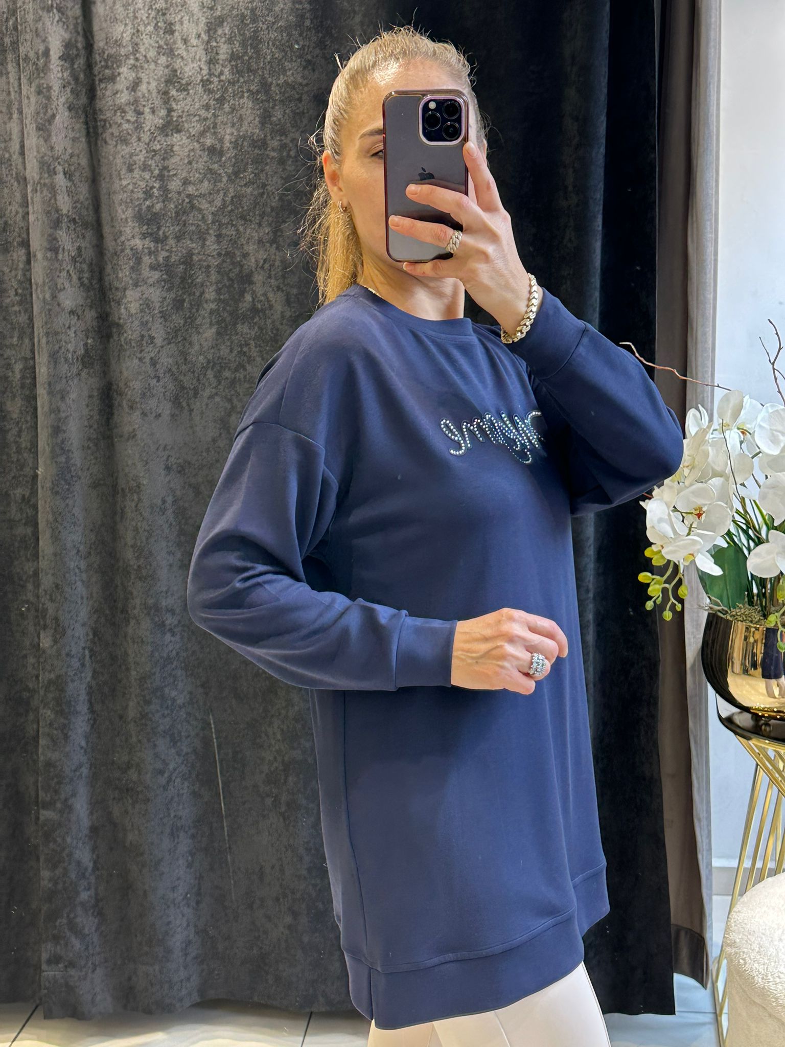 YAZI DETAY BEYZİK İKİ İPLİK PENYE TUNİK  - LACI