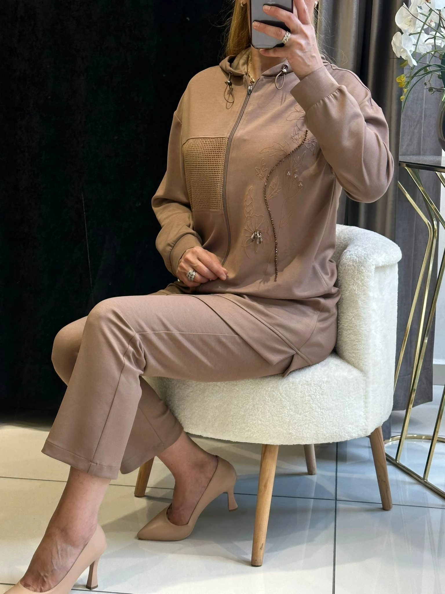 BAMBU PENYE BASKI VE BONCUK İŞLEMELİ TAKIM