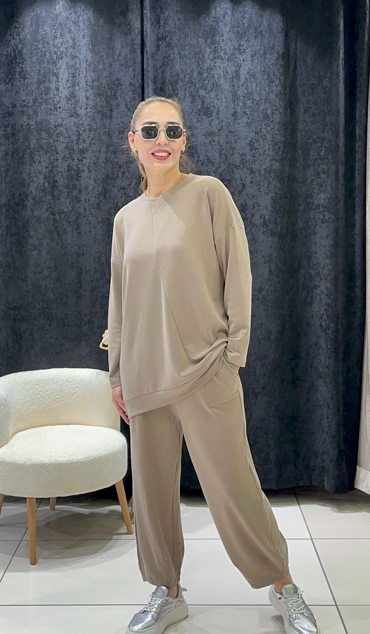 OYSHO TAKIM TUNİK DİKİŞ DETAYLI JOGUR PANTOLONLU