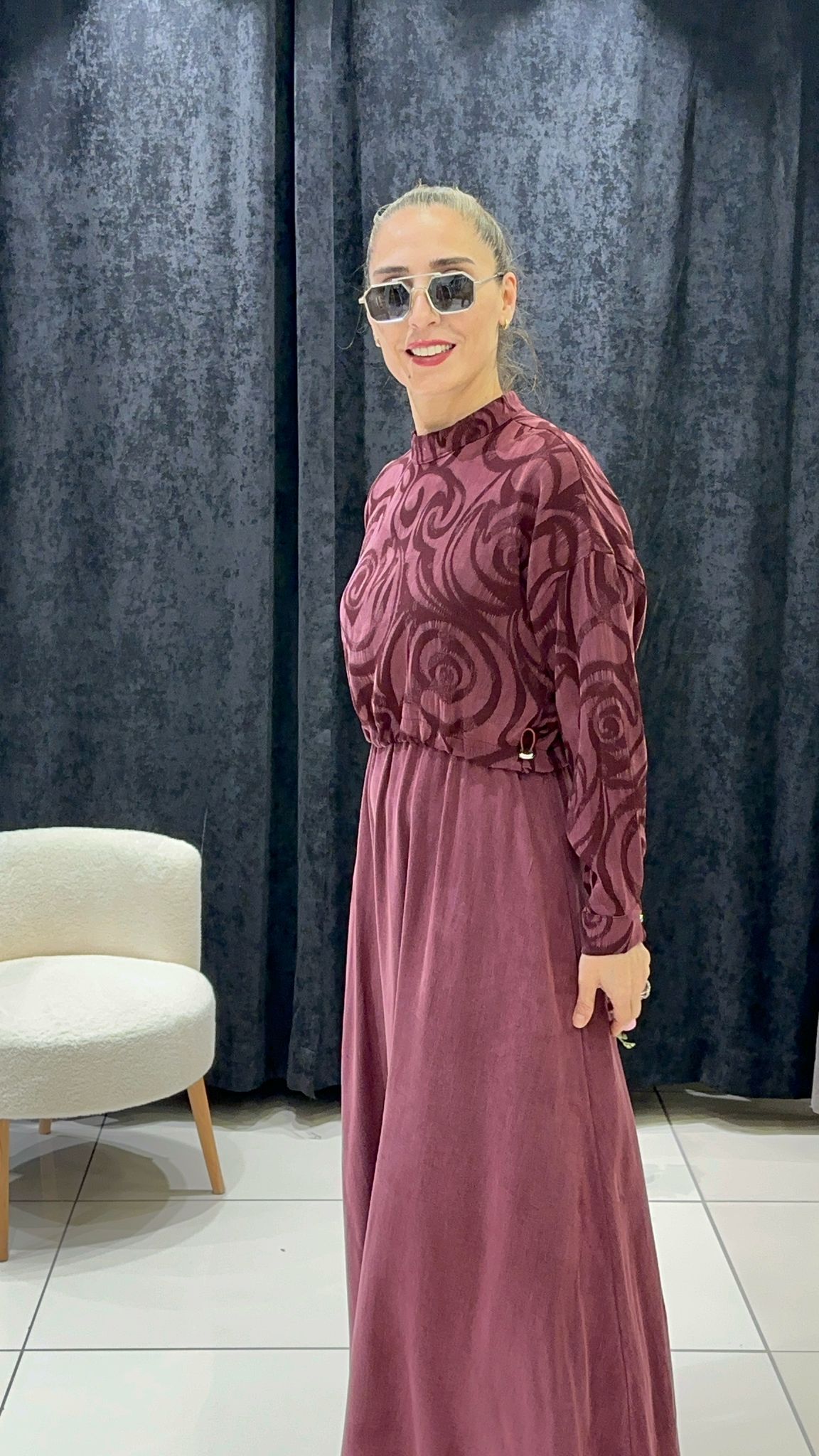 İPEK QUPRA GİRDAP DESEN TUNİK  VE SIFIR KOL ELBİSE