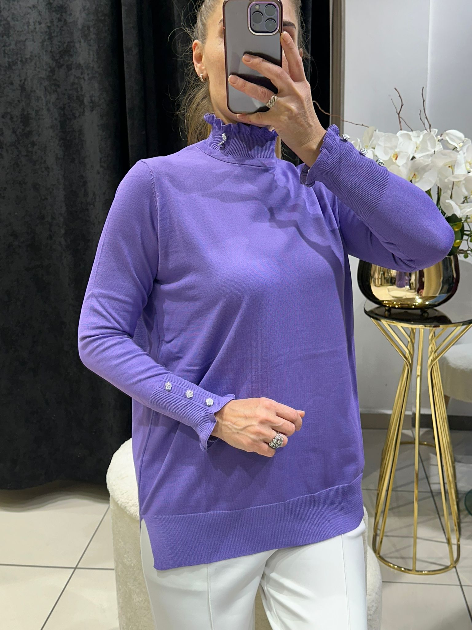 FIRFIR YAKA DÜĞME DETAYLI SOĞUK İP MESERİZE TRİKO 