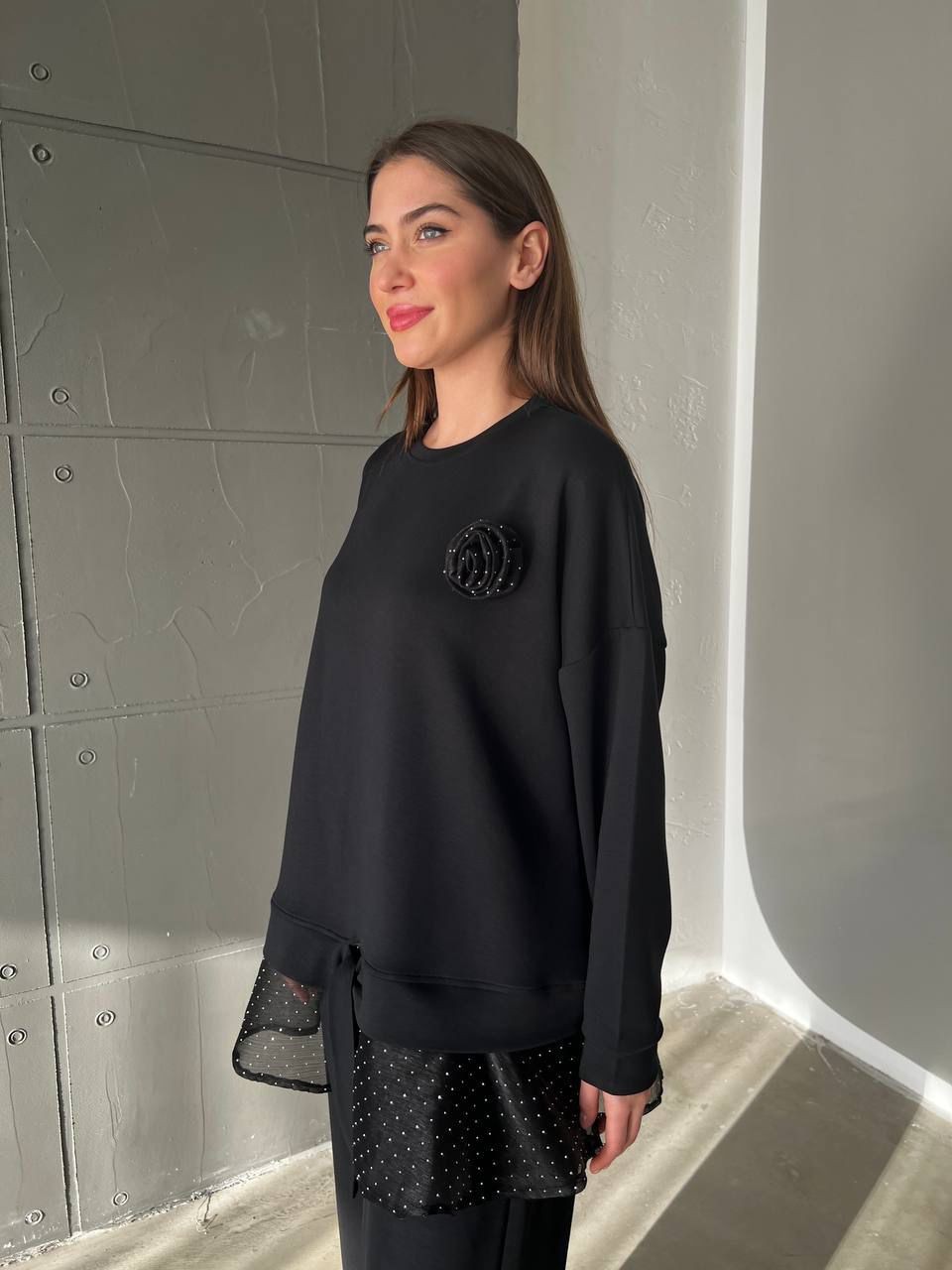 OYSHO ORGANZE DETAY PANTOLONLU İKİLİ TAKIM  - SİYAH