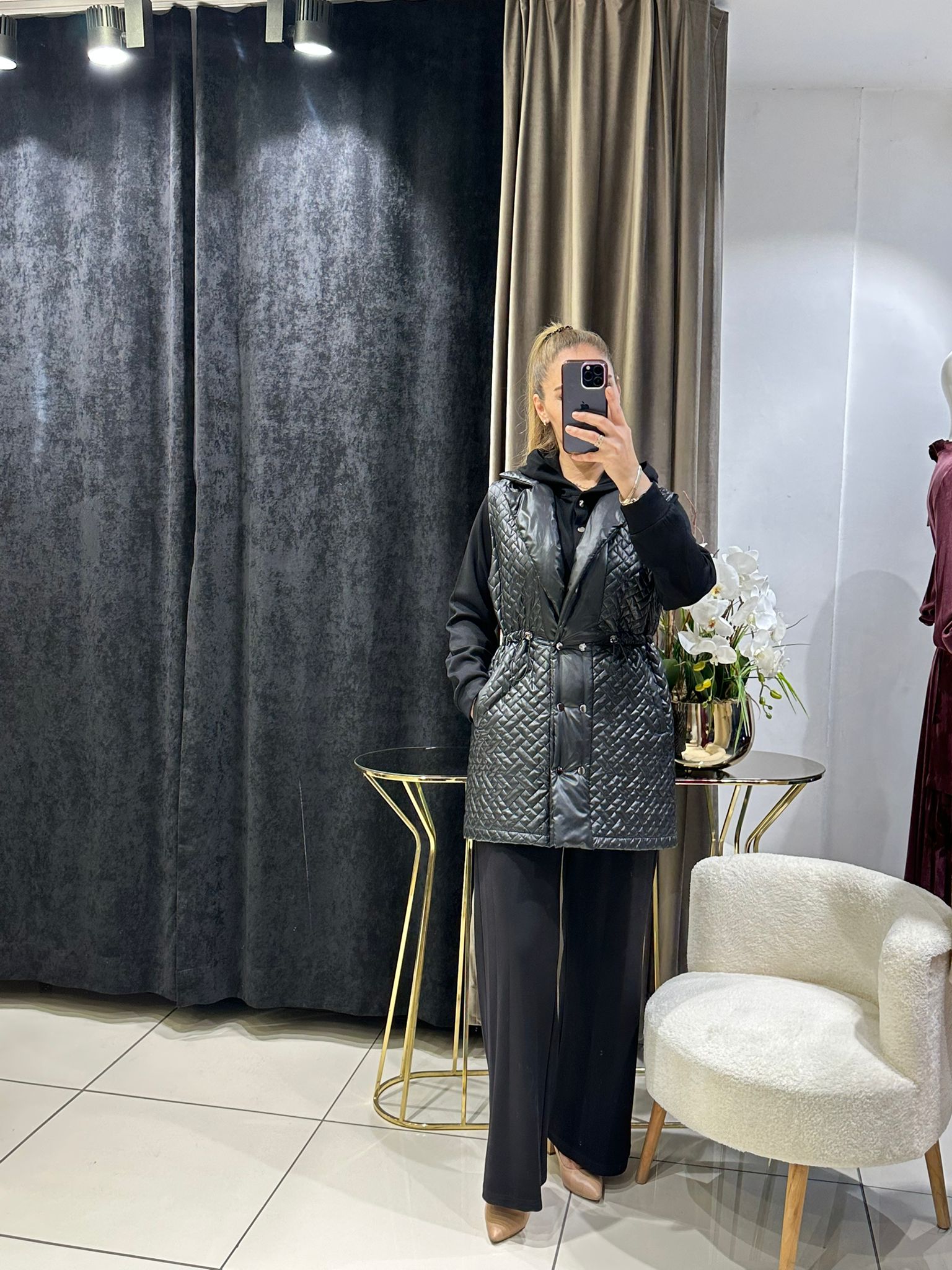 ŞİŞME YELEKLİ ÜÇLÜ TAKIM   - SİYAH