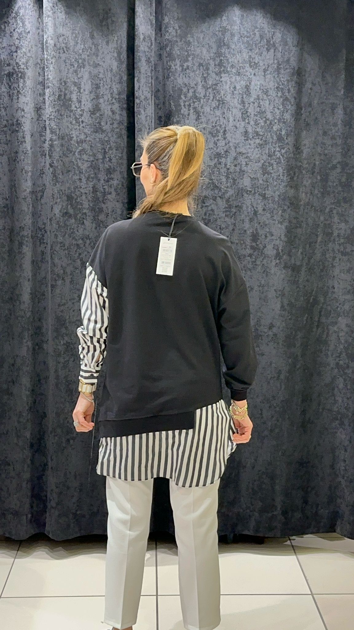 POPCORN ÇİZGİLİ KOTON GARNİLİ PENYE TUNİK  