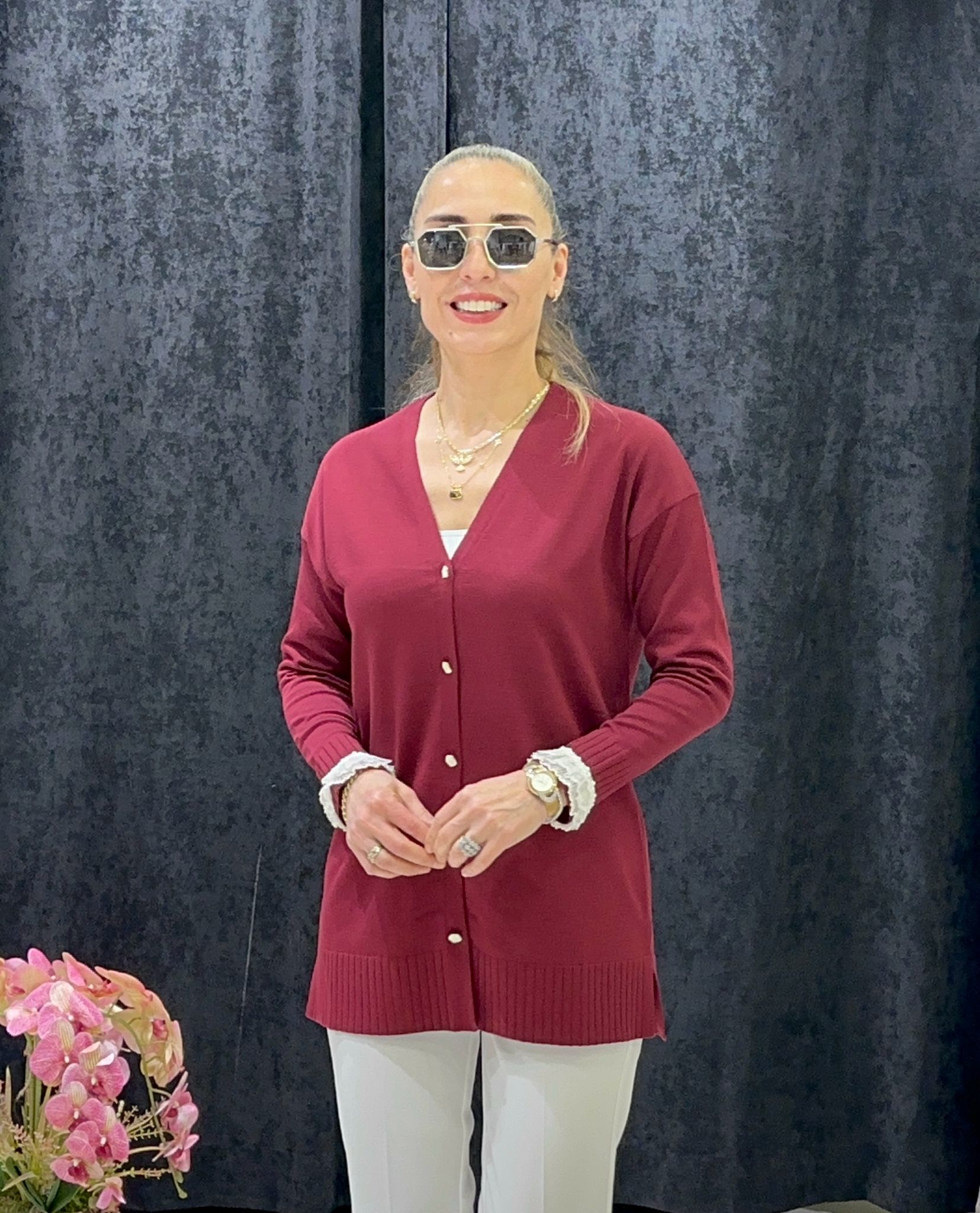 KOLLARI TÜLLÜ SOĞUK İP MESERİZE HIRKA - BORDO