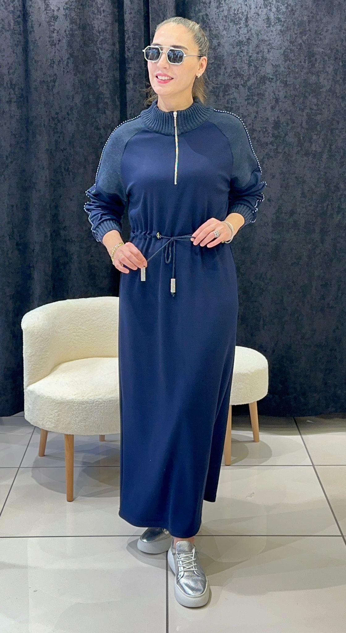 PUREVA MODAL KUMAŞ TRİKO KOMBİNLİ TAM BOY ELBİSE