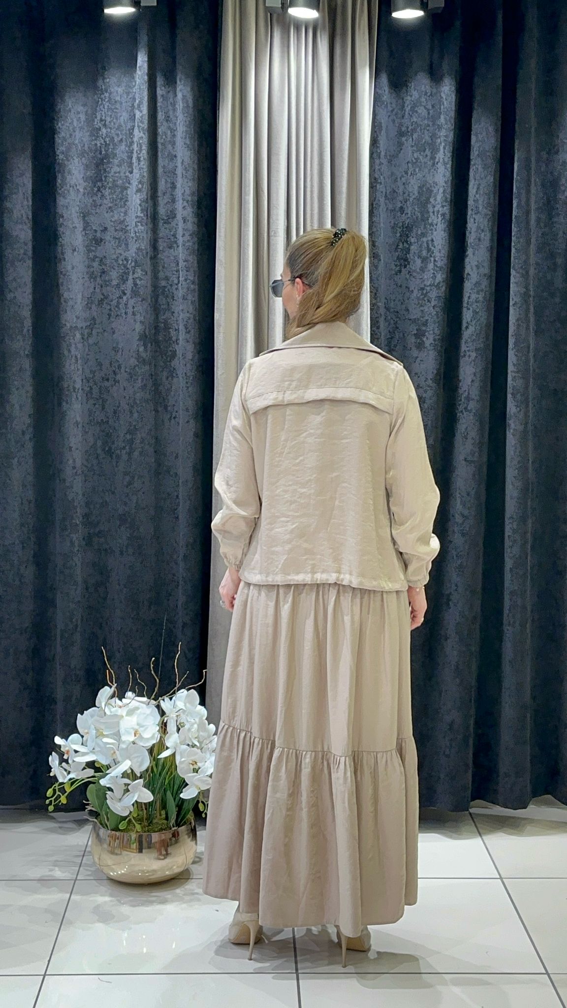 İPEK TENSEL CUPRA CEPKENLİ İKİLİ ELBİSE