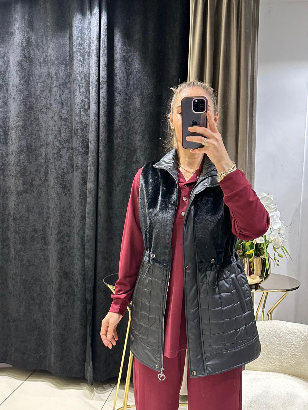 GÖĞÜS KISMI ANGORA DETAYLI ŞİŞME YELEK