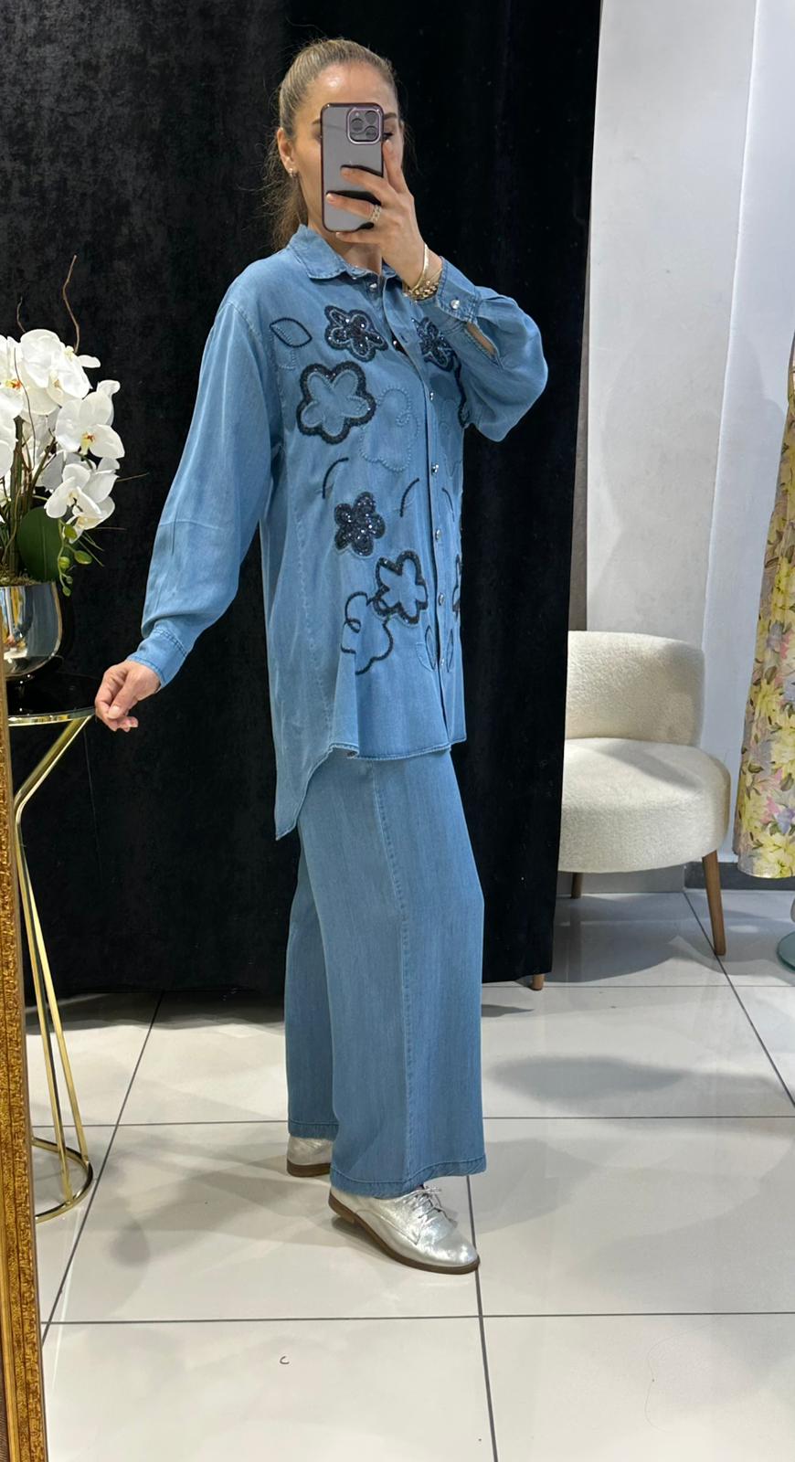 KOT TENSEL PUL NAKIŞ DETAY TUNİK PANTOLON TAKIM