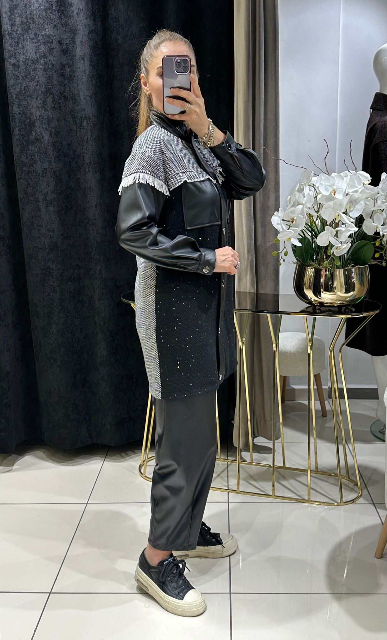 DERİ CEKET GARNİLİ PANTOLONLU TAKIM    