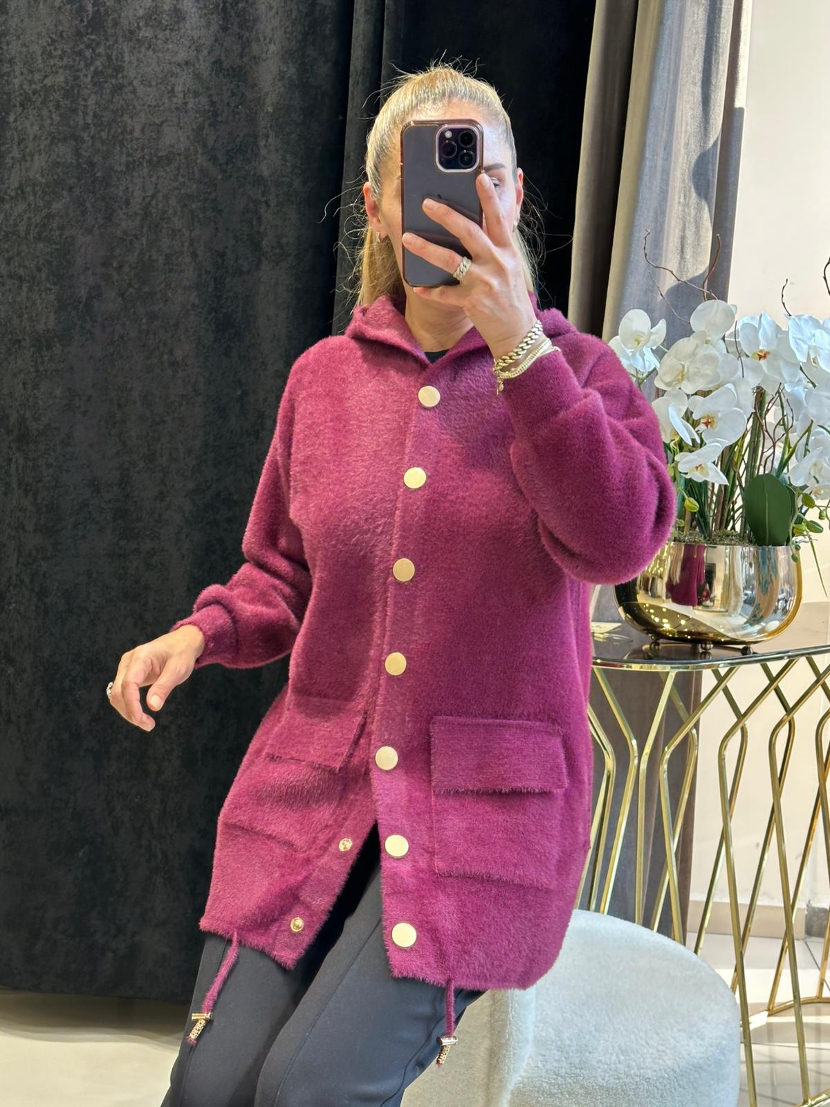 KILL İPLİK GOLD METAL DÜĞME DETAYLI HIRKA  - MÜRDÜM