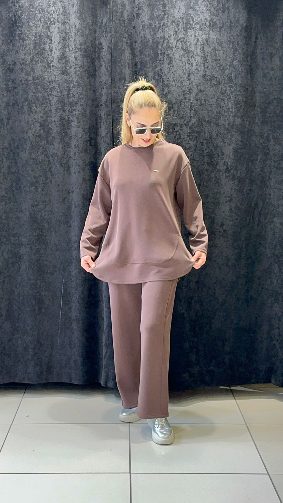 OYSHOO TAKIM PANTOLON BELİ LASTİKLİ VE CEPLİ  - KAHVE