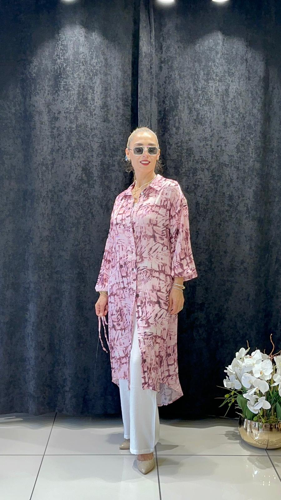 DİJİTAL BASKI VOAL UZUN TUNİK  - BORDO