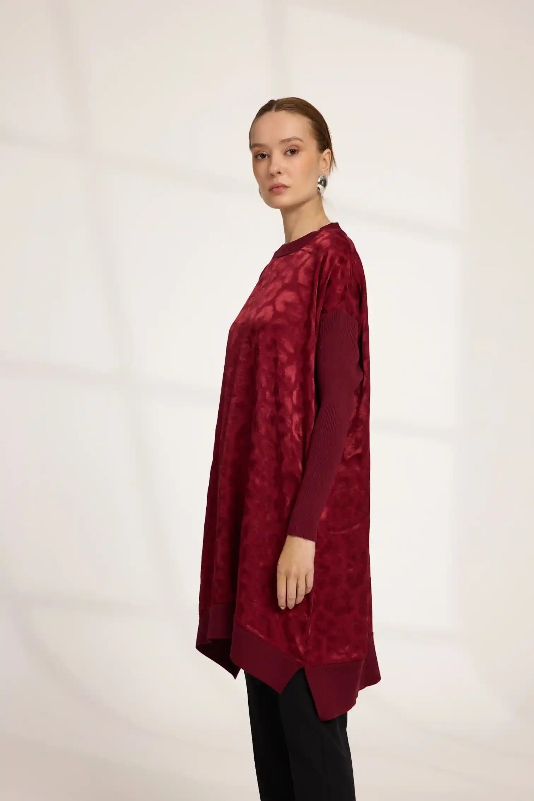 LEOPAR DESEN JAKAR GARNİLİ SOĞUK İP MESERİZE  - BORDO