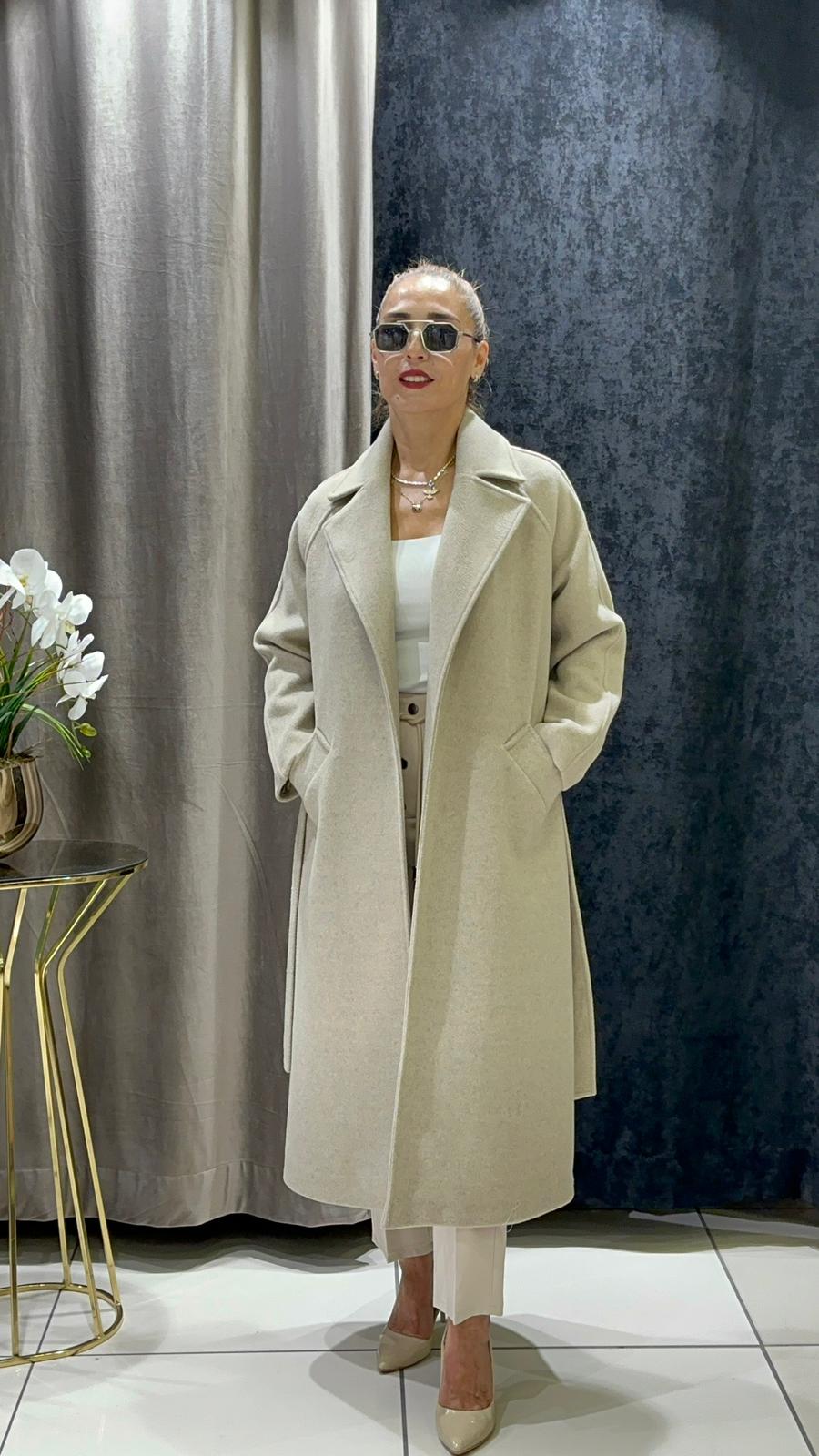 KAŞMİR KABAN KIMONO MODEL DÜĞMESİZ     - BEJ 