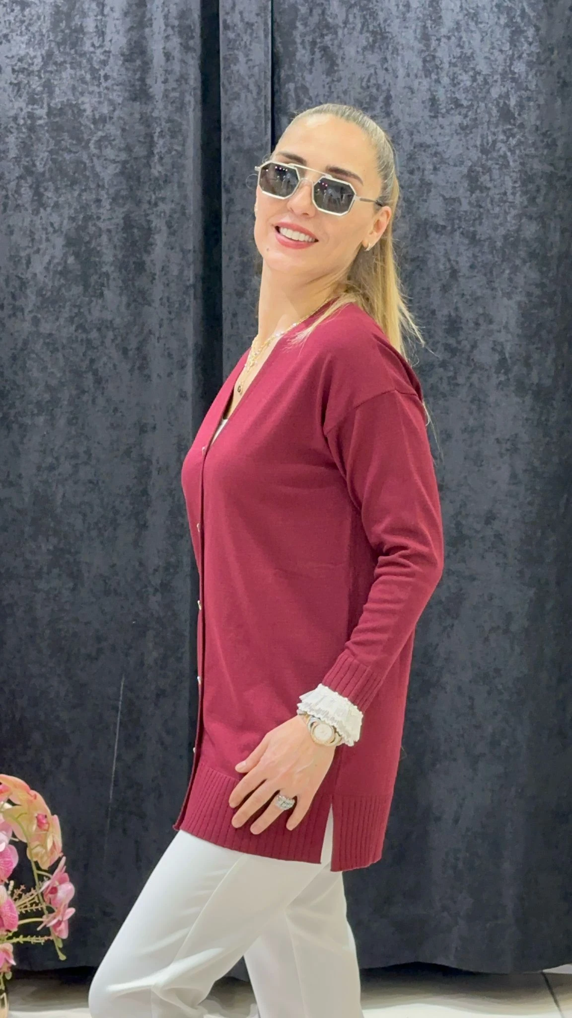 KOLLARI TÜLLÜ SOĞUK İP MESERİZE HIRKA - BORDO