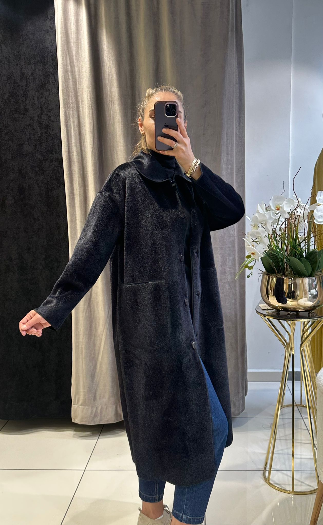 TORBA CEPLİ OVERSİZE KABAN  - SİYAH