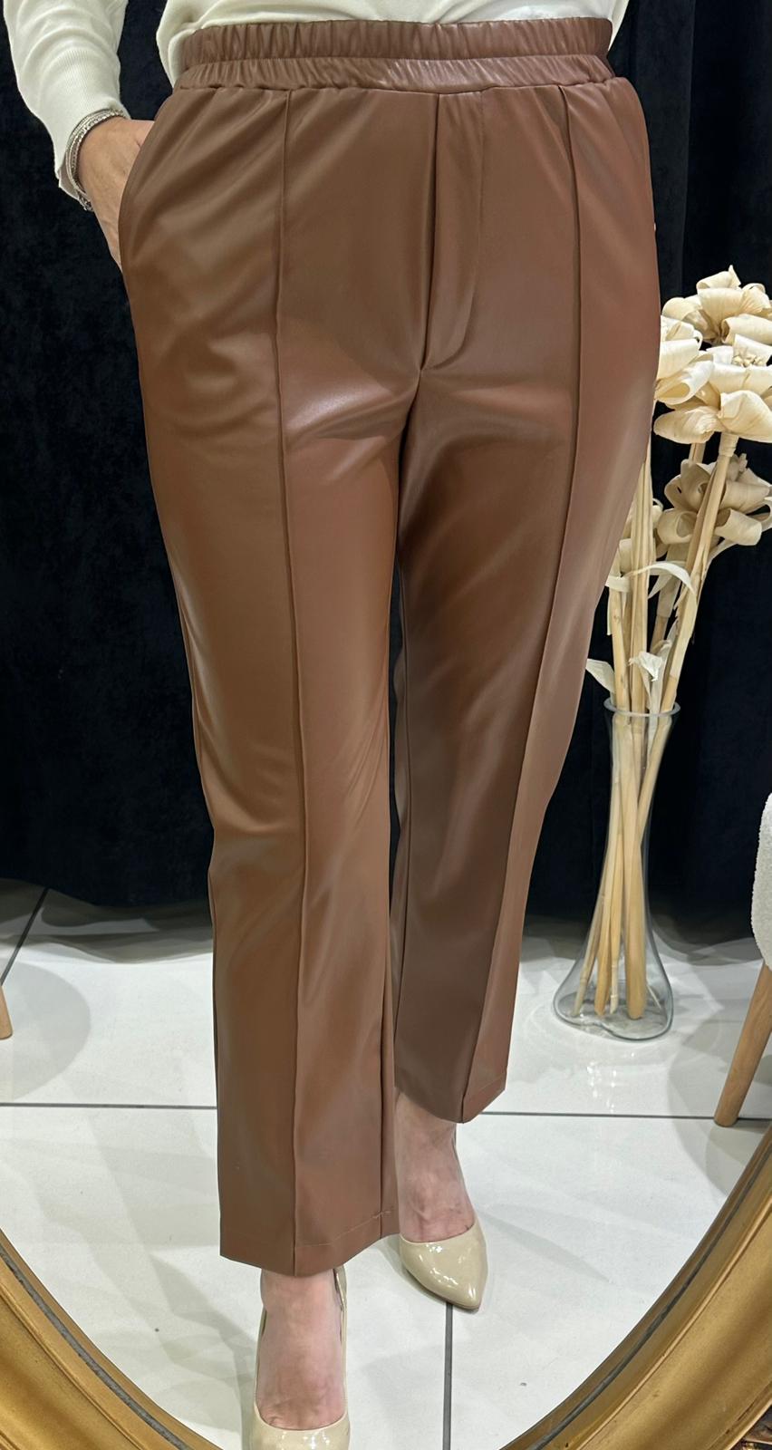 PUREVA BELİ LASTİKLİ DAR PAÇA DERİ PANTOLON