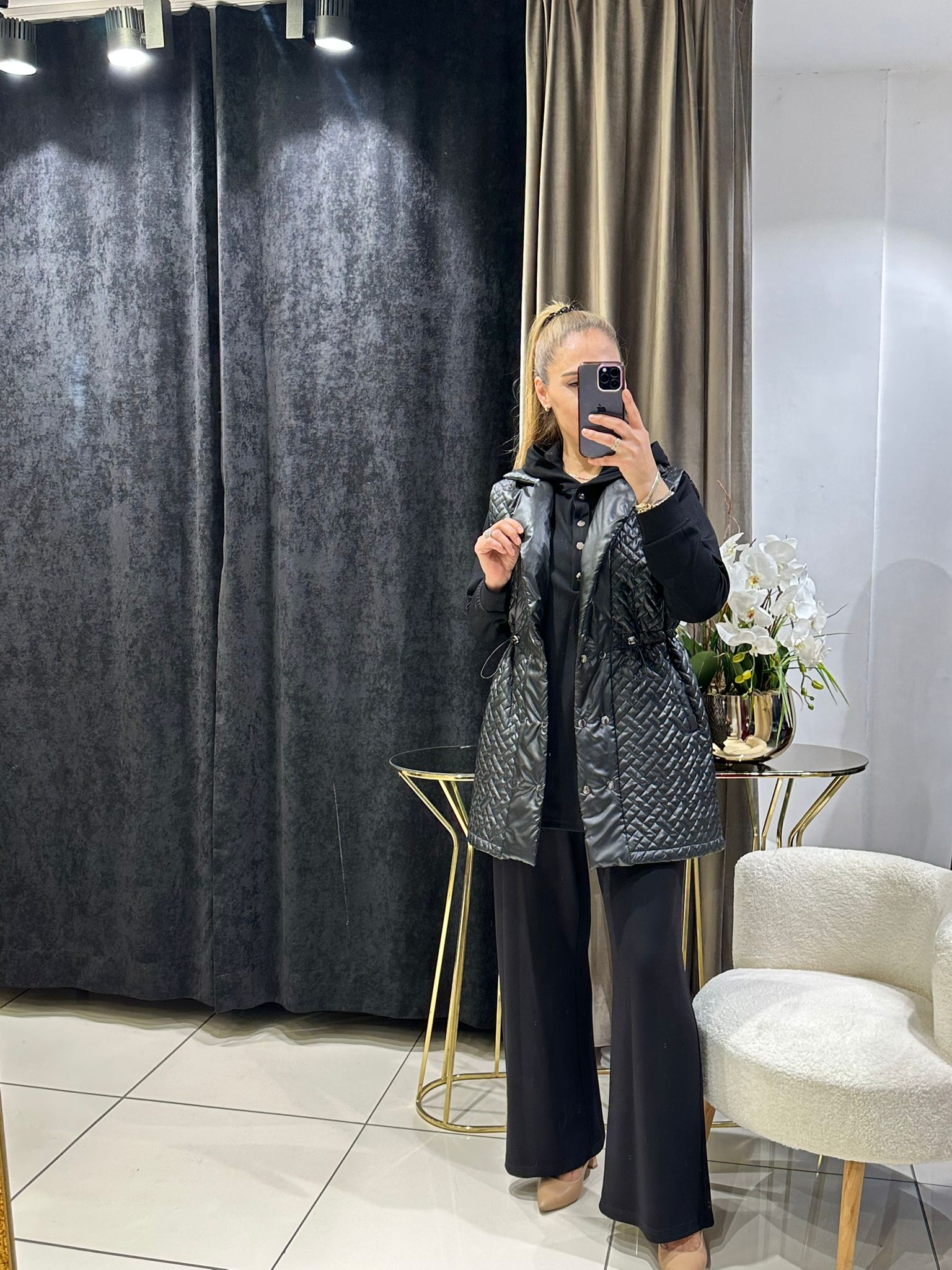 ŞİŞME YELEKLİ ÜÇLÜ TAKIM   - SİYAH