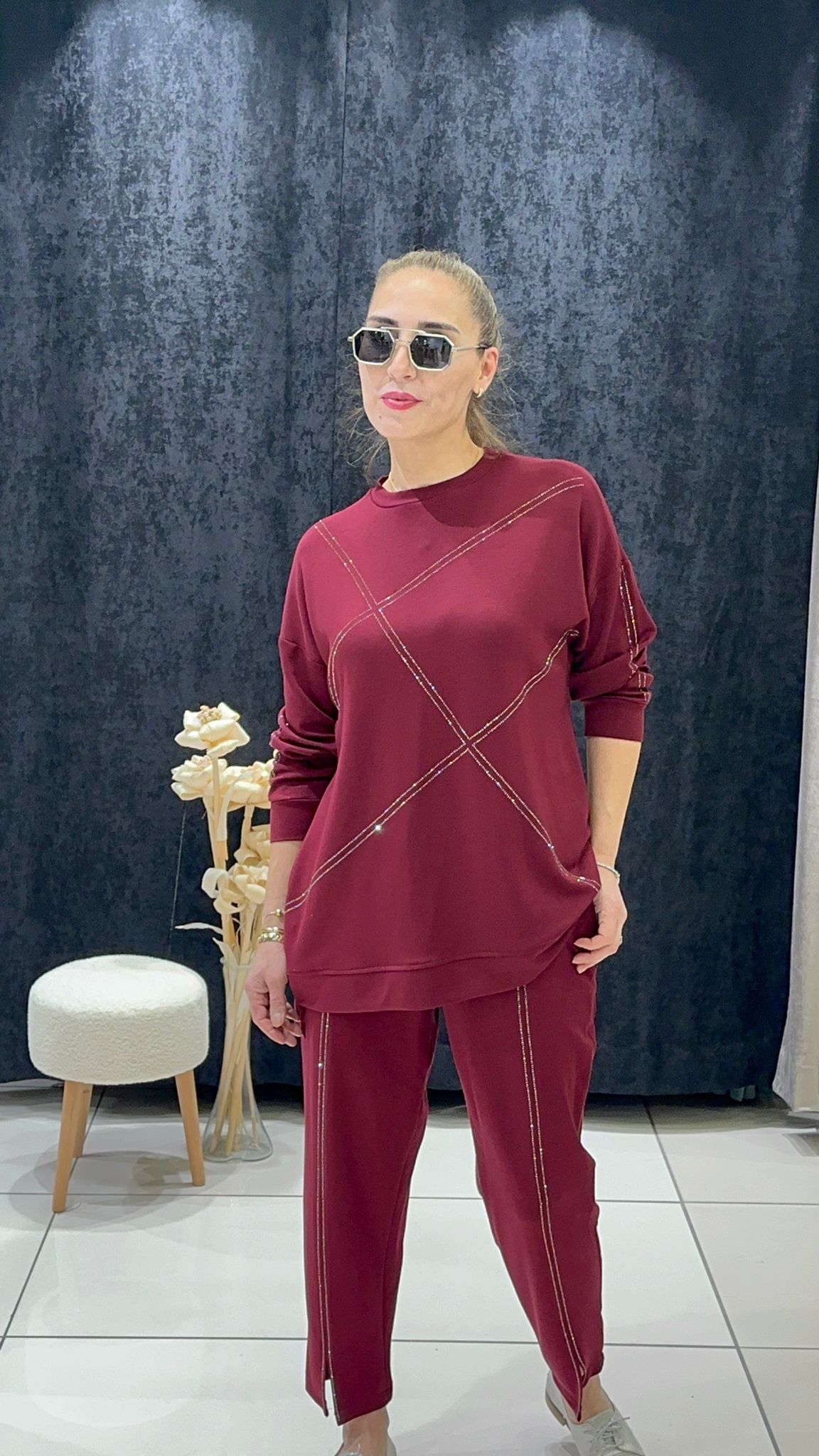 OYSHO TAŞ DETAY PANTOLONLU İKİLİ TAKIM 