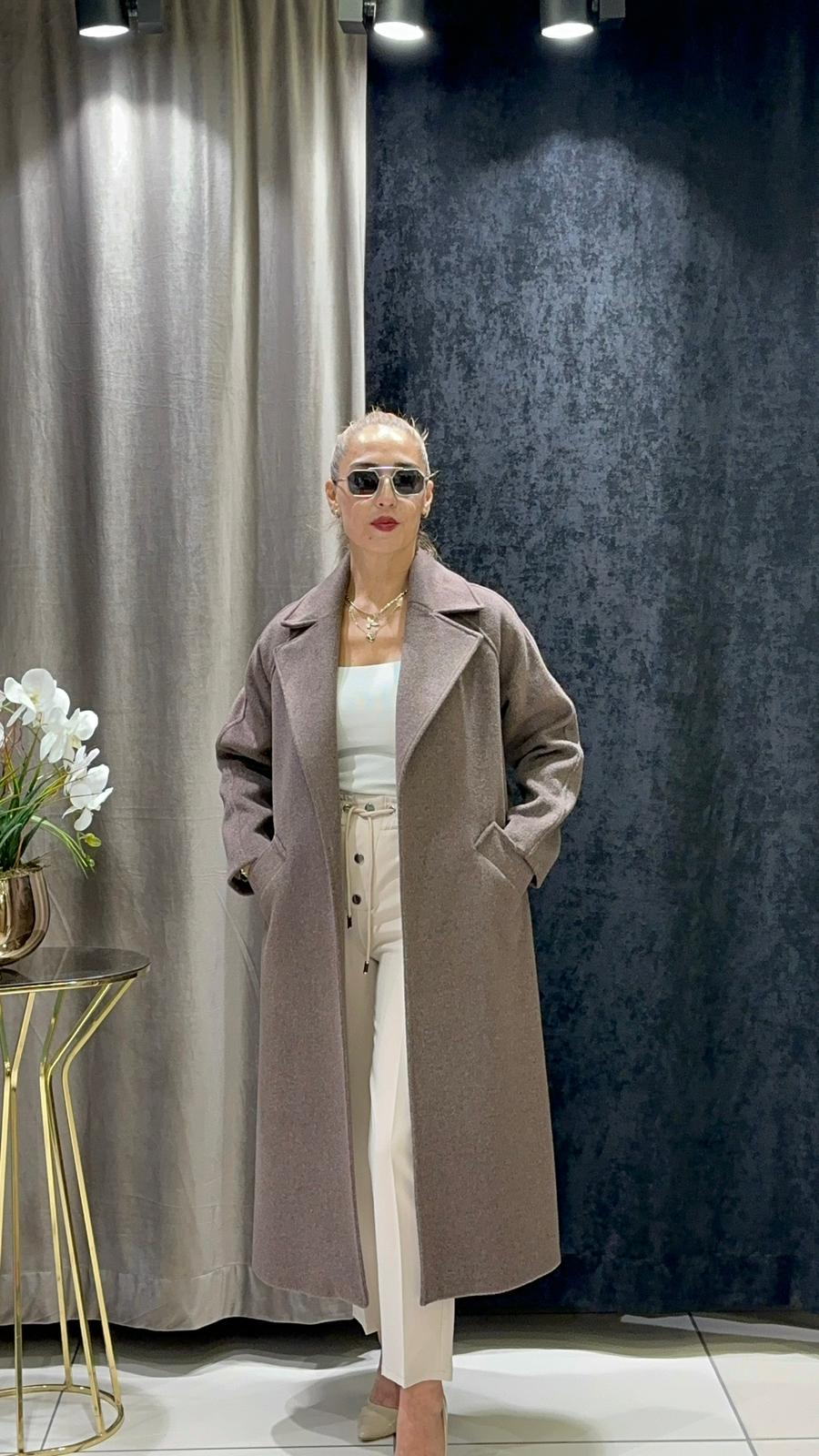 KAŞMİR KABAN KIMONO MODEL DÜĞMESİZ     - KAHVE