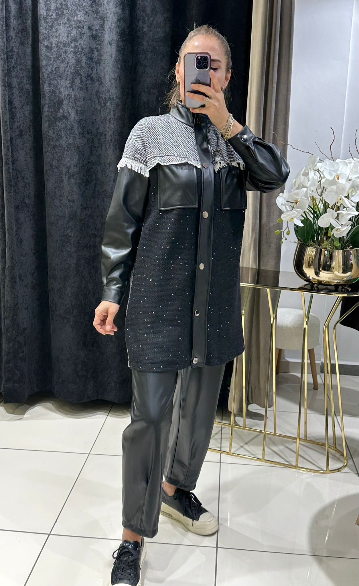 DERİ CEKET GARNİLİ PANTOLONLU TAKIM    