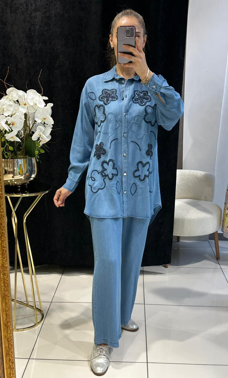 KOT TENSEL PUL NAKIŞ DETAY TUNİK PANTOLON TAKIM