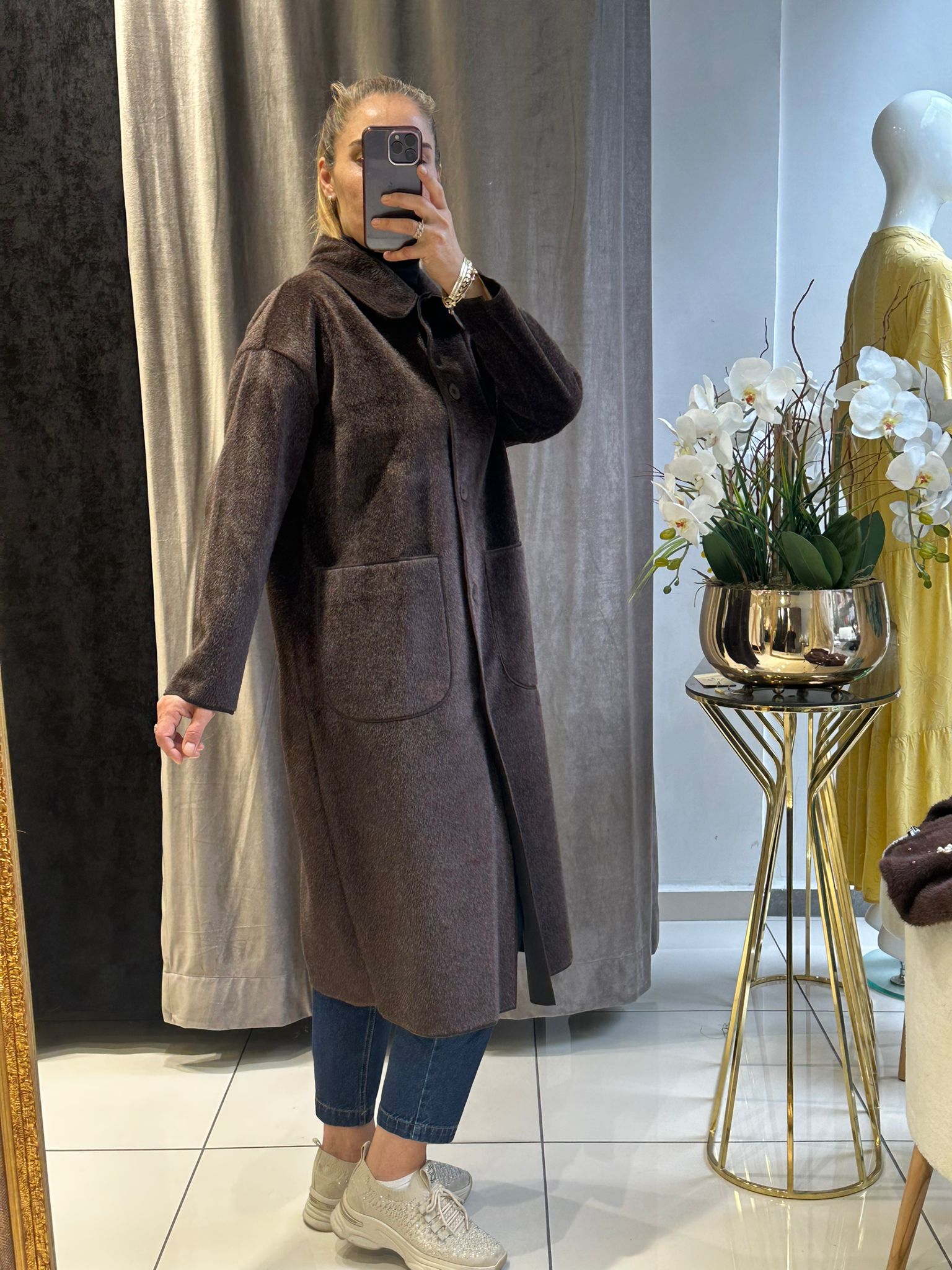 TORBA CEPLİ OVERSİZE KABAN  - KAHVE