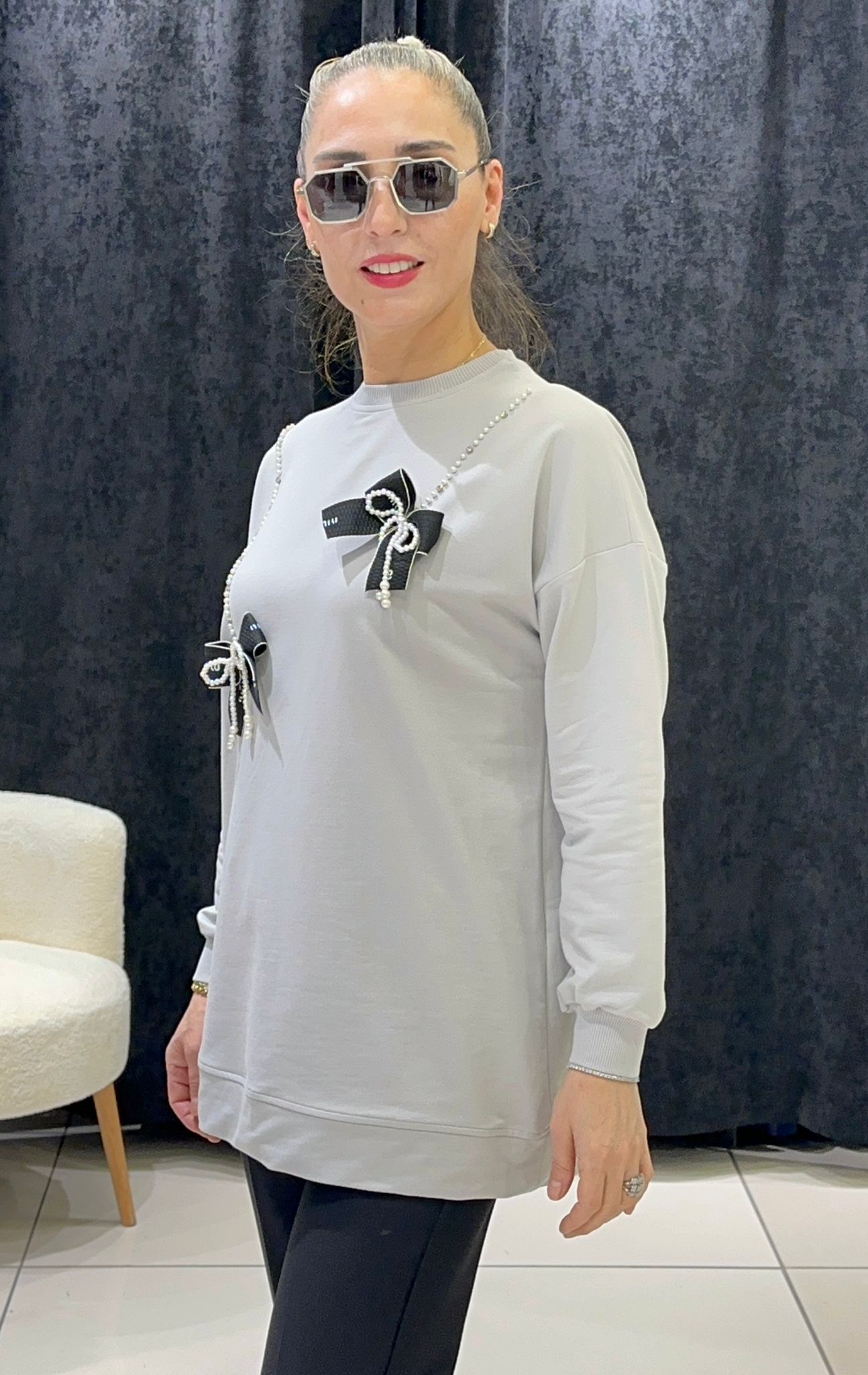 KUDALE VE İNCİ DETAY İKİ İPLİK PENYE TUNİK 