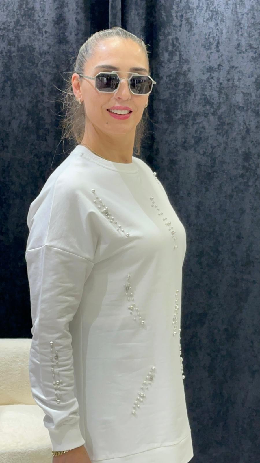 İNCİ TAŞ DETAYLI PENYE TUNİK DÖRT MEVSİM 