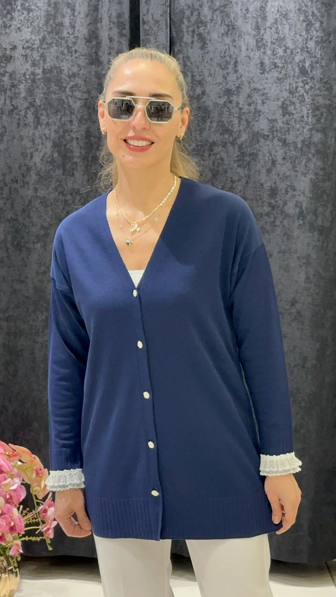 KOLLARI TÜLLÜ SOĞUK İP MESERİZE HIRKA - LACI