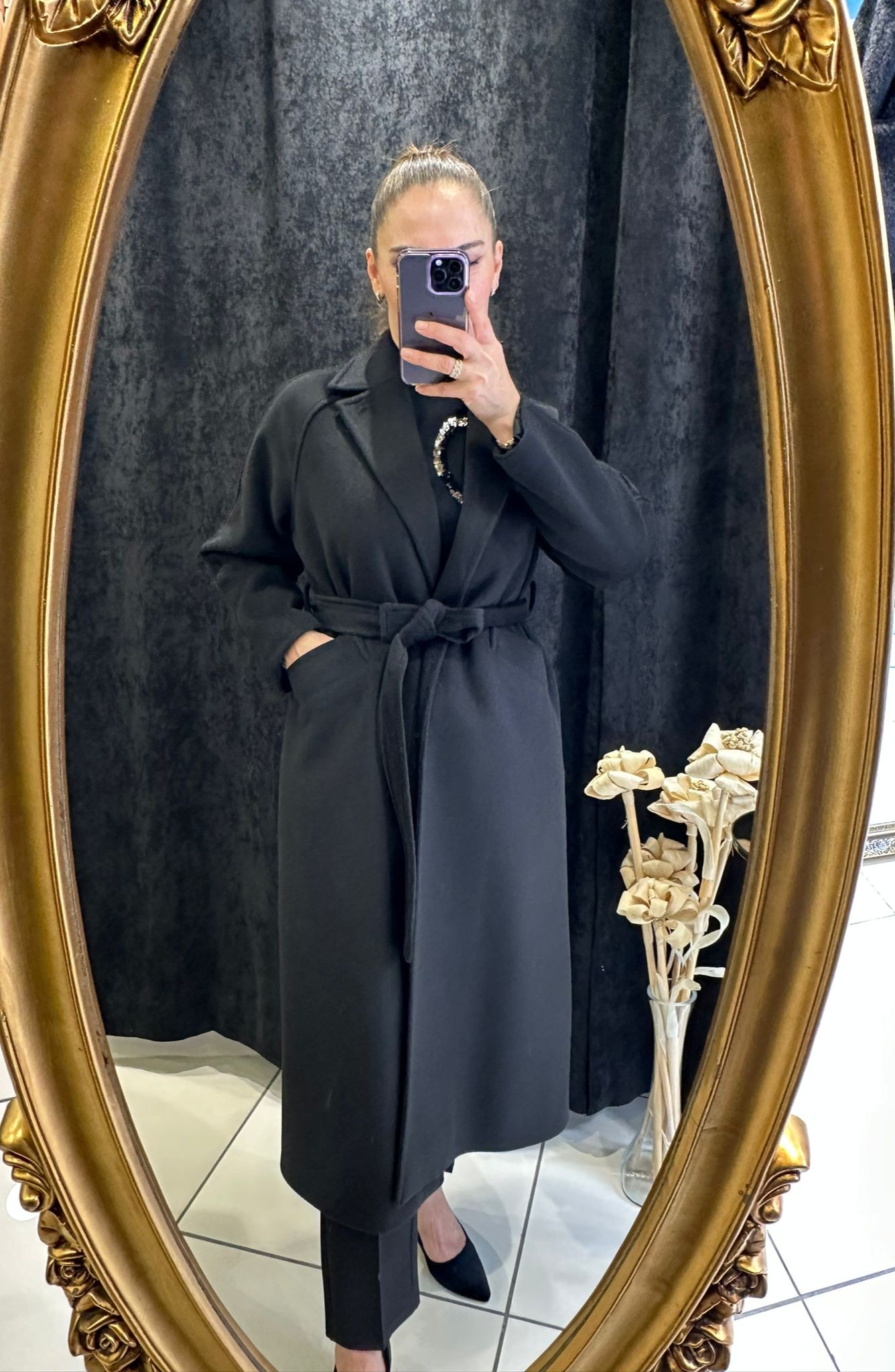 KAŞMİR KABAN KIMONO MODEL DÜĞMESİZ   - SİYAH