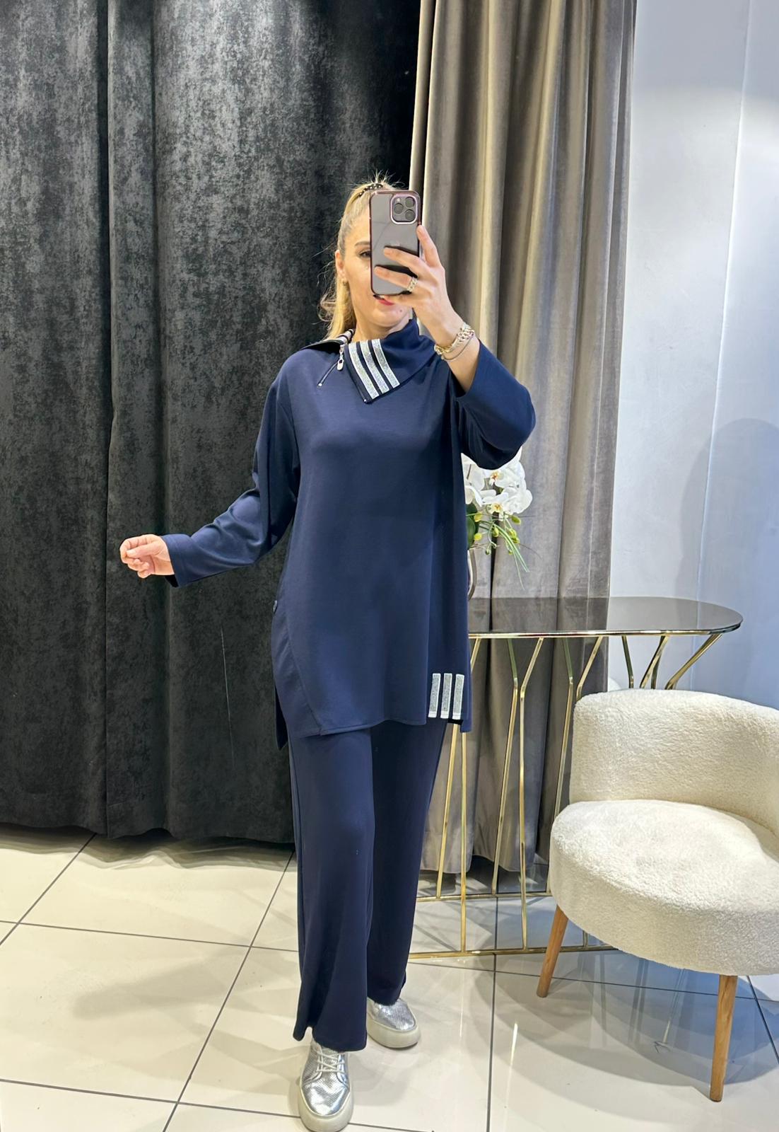 MENDİL YAKA İKİ İPLİK KUMAŞ İKİLİ TAKIM   - LACI