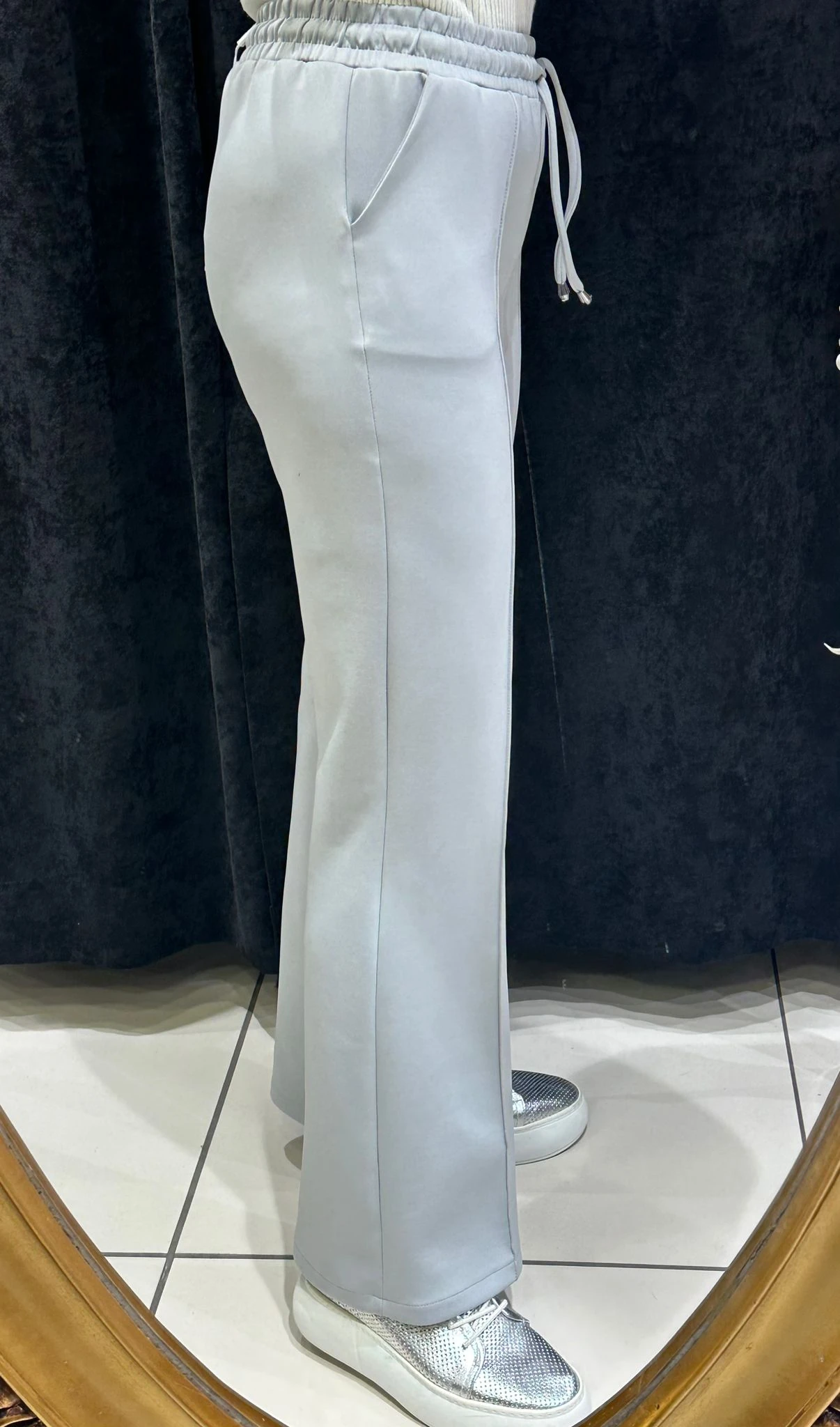 İSPANYOL PAÇA SCUBA BELİ LASTİKLİ PANTOLON  - GRİ