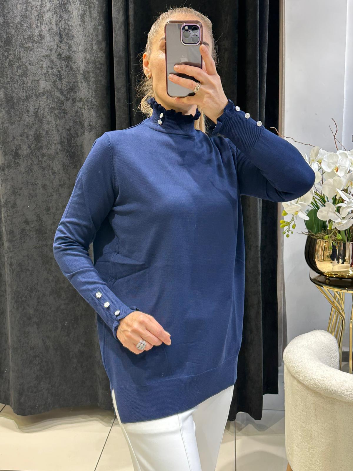 FIRFIR YAKA DÜĞME DETAYLI SOĞUK İP MESERİZE TRİKO  - LACI