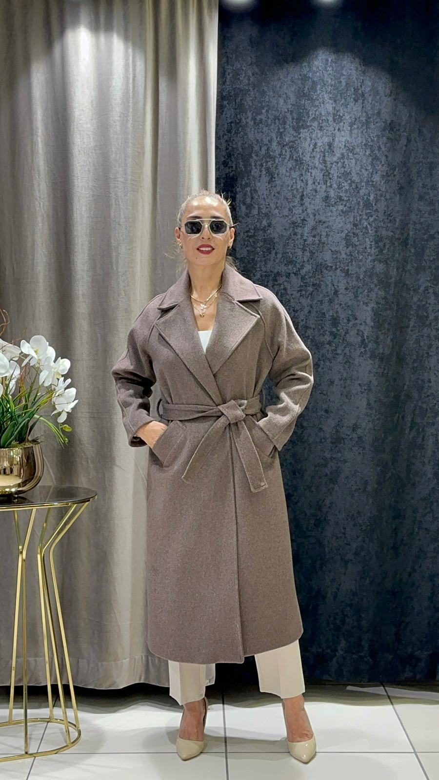 KAŞMİR KABAN KIMONO MODEL DÜĞMESİZ     - KAHVE