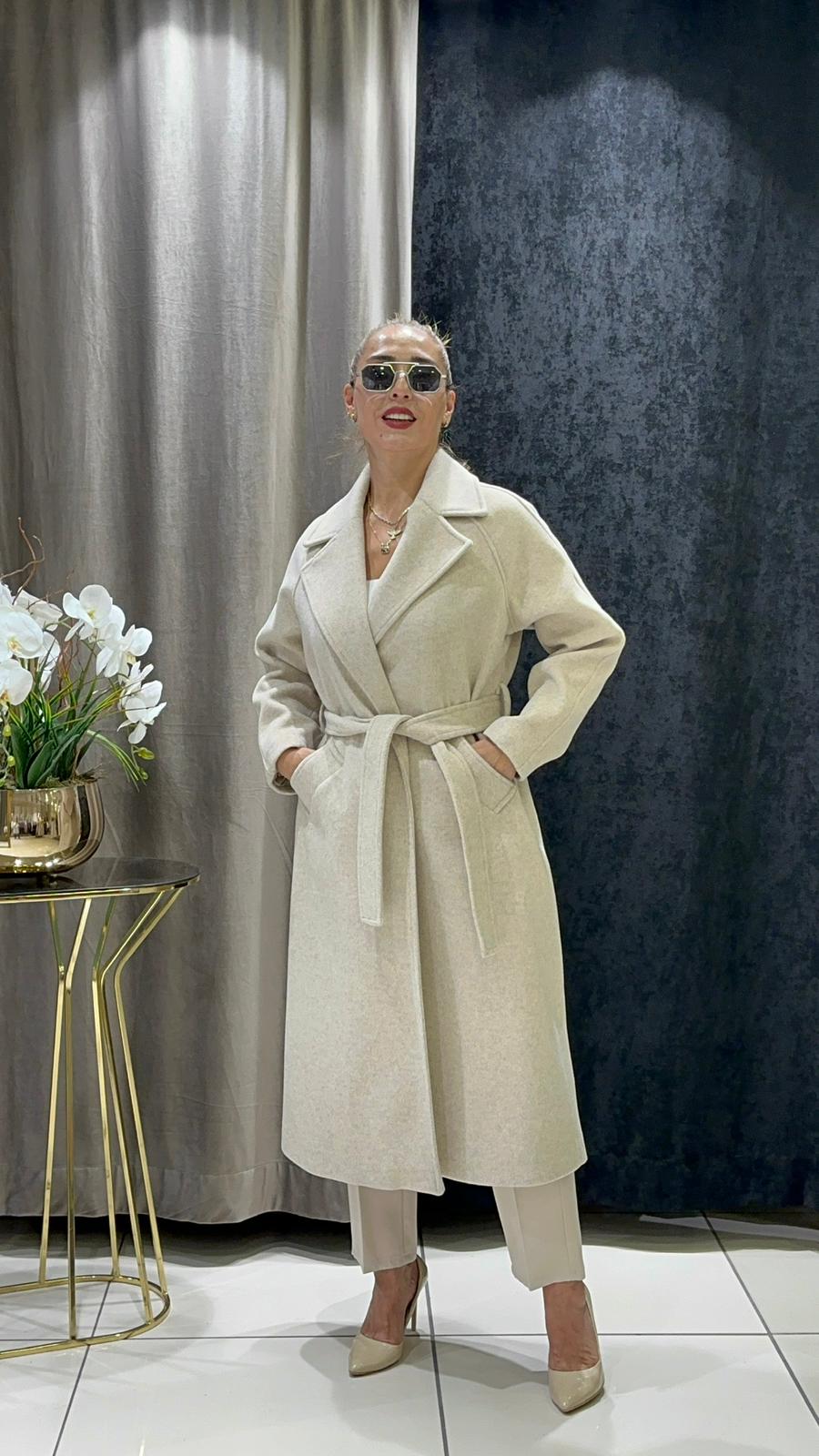 KAŞMİR KABAN KIMONO MODEL DÜĞMESİZ     - A.BEJ