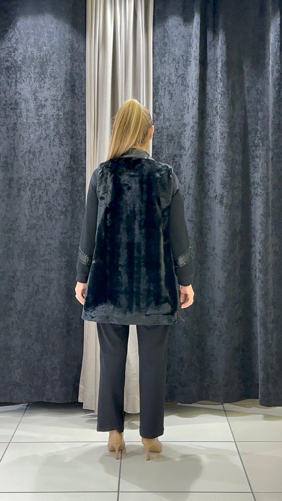 ANGORA YEKLİ ÜÇLÜ TAKIM  - SİYAH