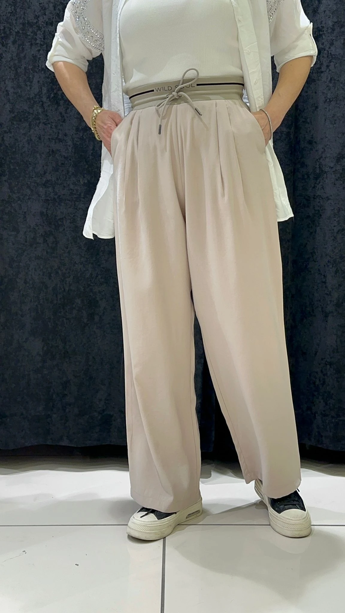 QUPRA TENSEL PALAZZO PANTOLON BELİ RİBANA DETAY - TAŞ