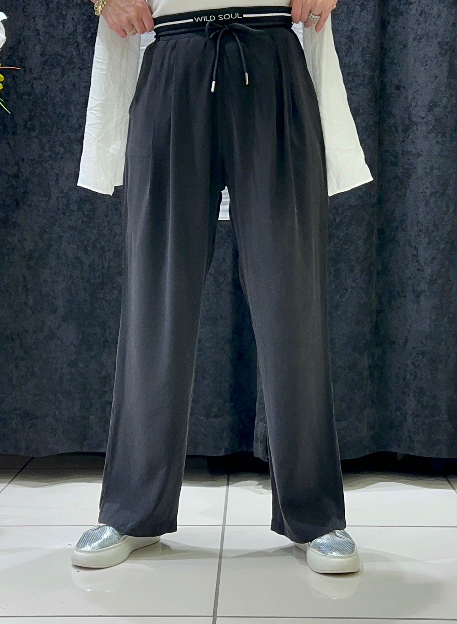 QUPRA TENSEL PALAZZO PANTOLON BELİ RİBANA DETAY - SİYAH