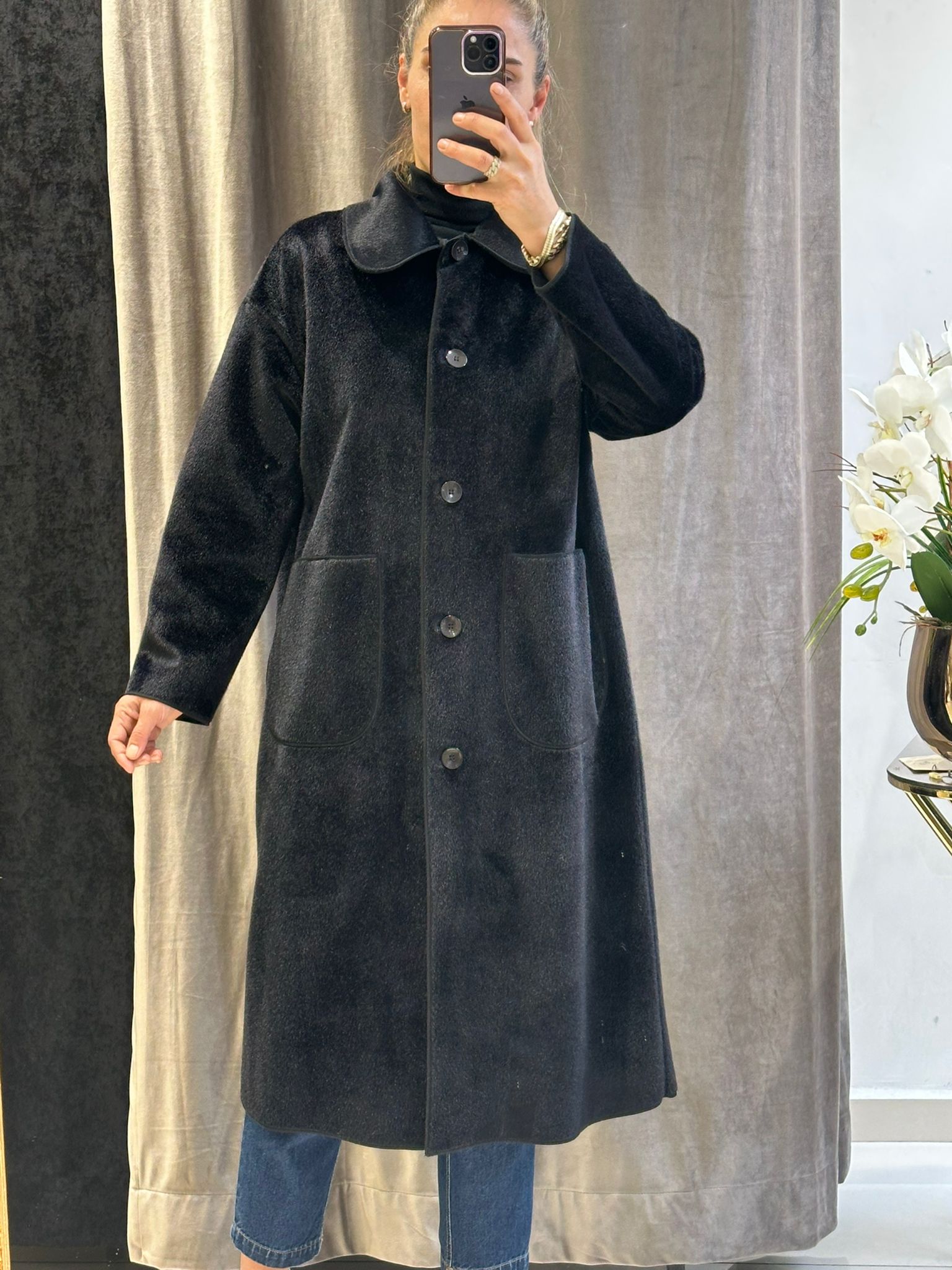 TORBA CEPLİ OVERSİZE KABAN  - SİYAH