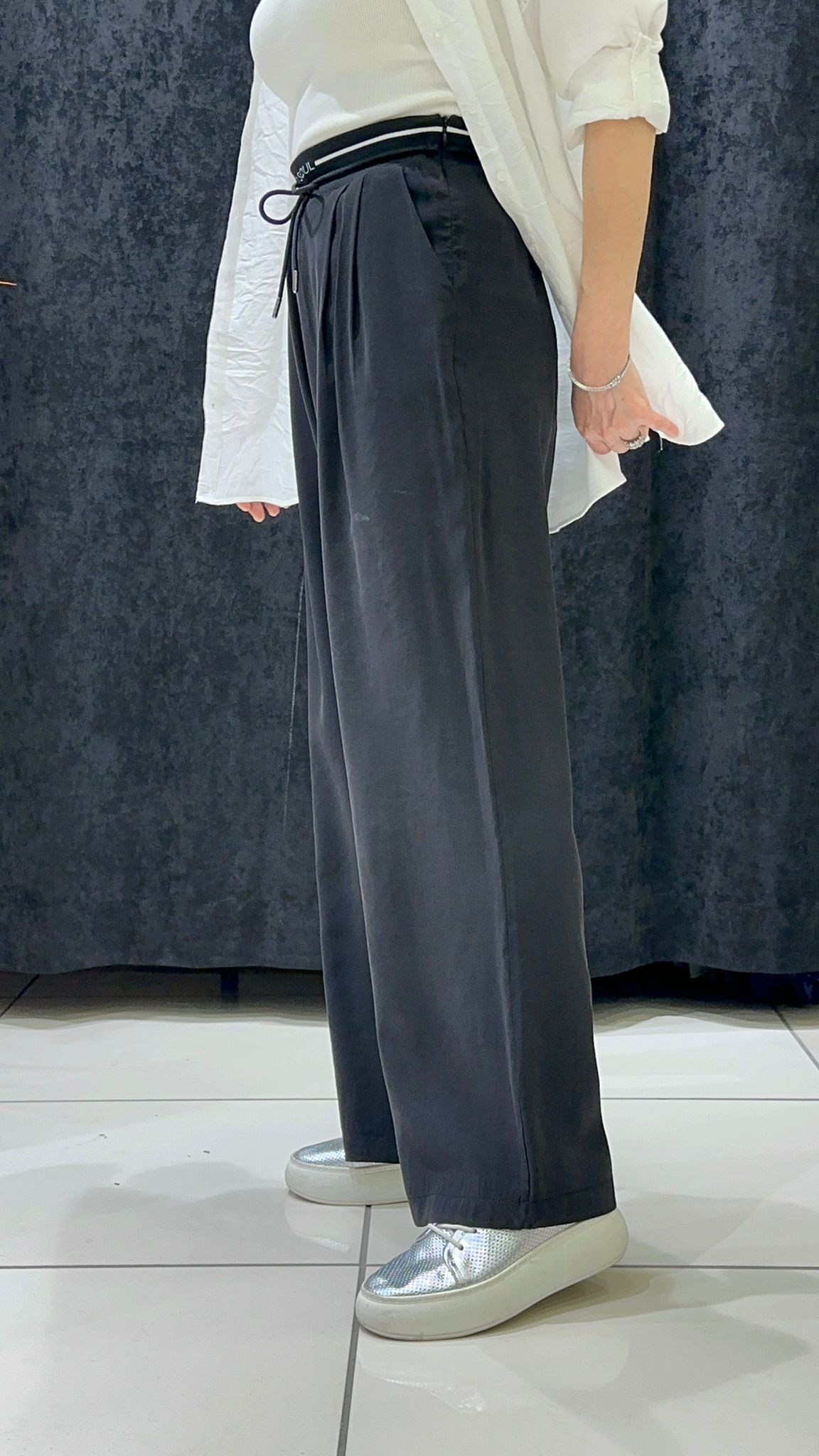 QUPRA TENSEL PALAZZO PANTOLON BELİ RİBANA DETAY - SİYAH