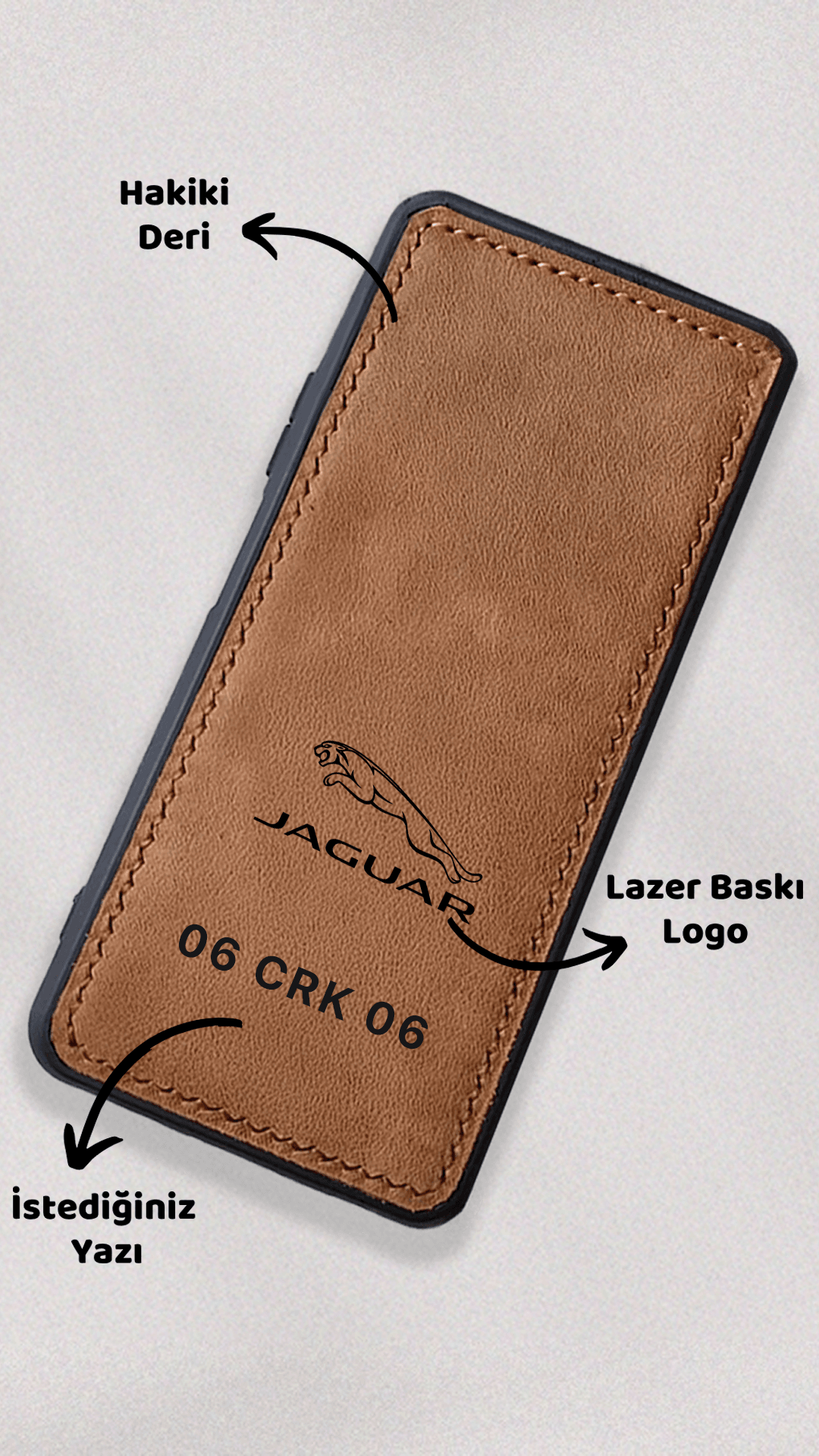 Jaguar Logo Baskılı Deri Telefon Kılıfı