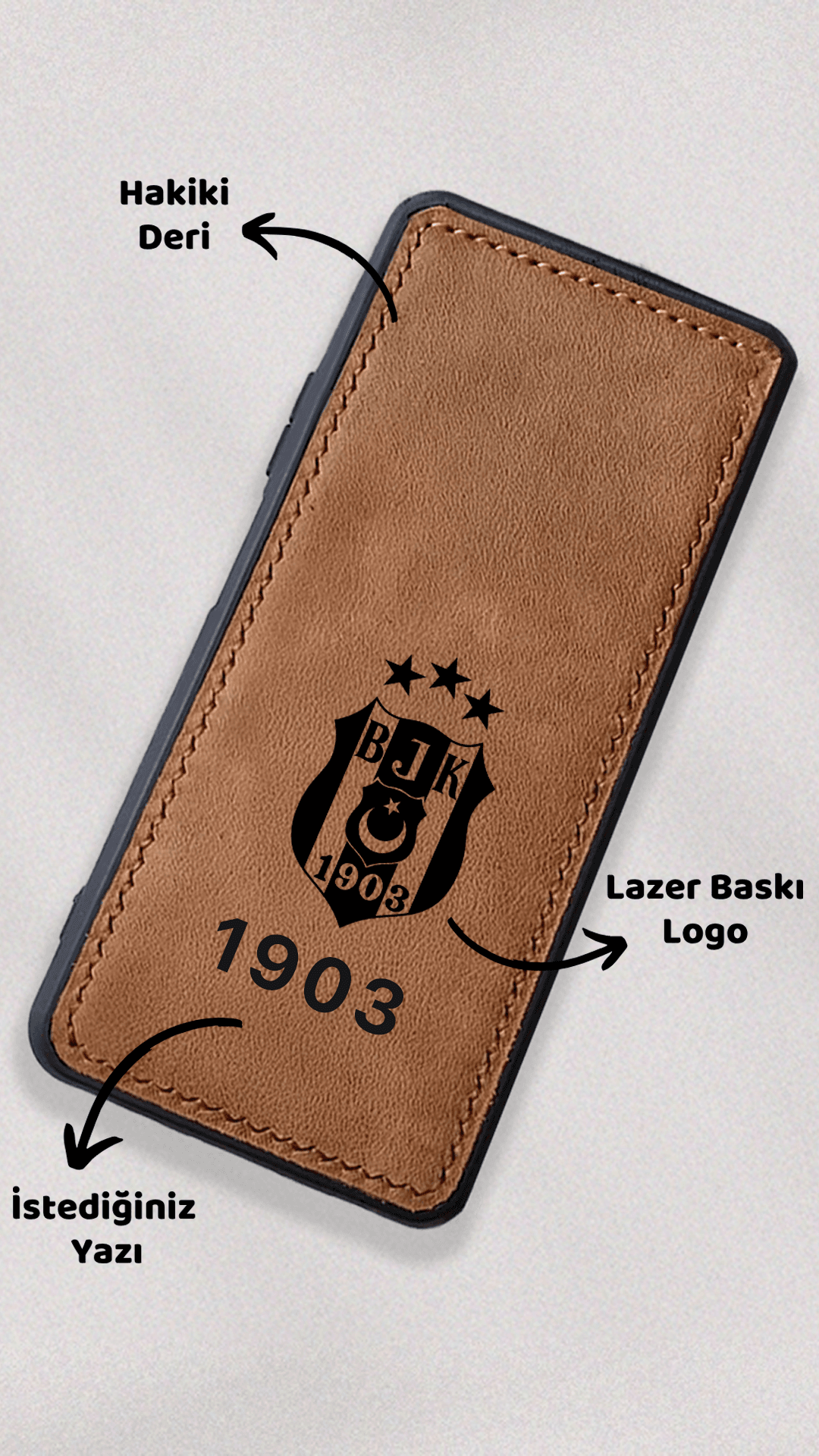 Beşiktaş Logo Baskı Deri Telefon Kılıfı