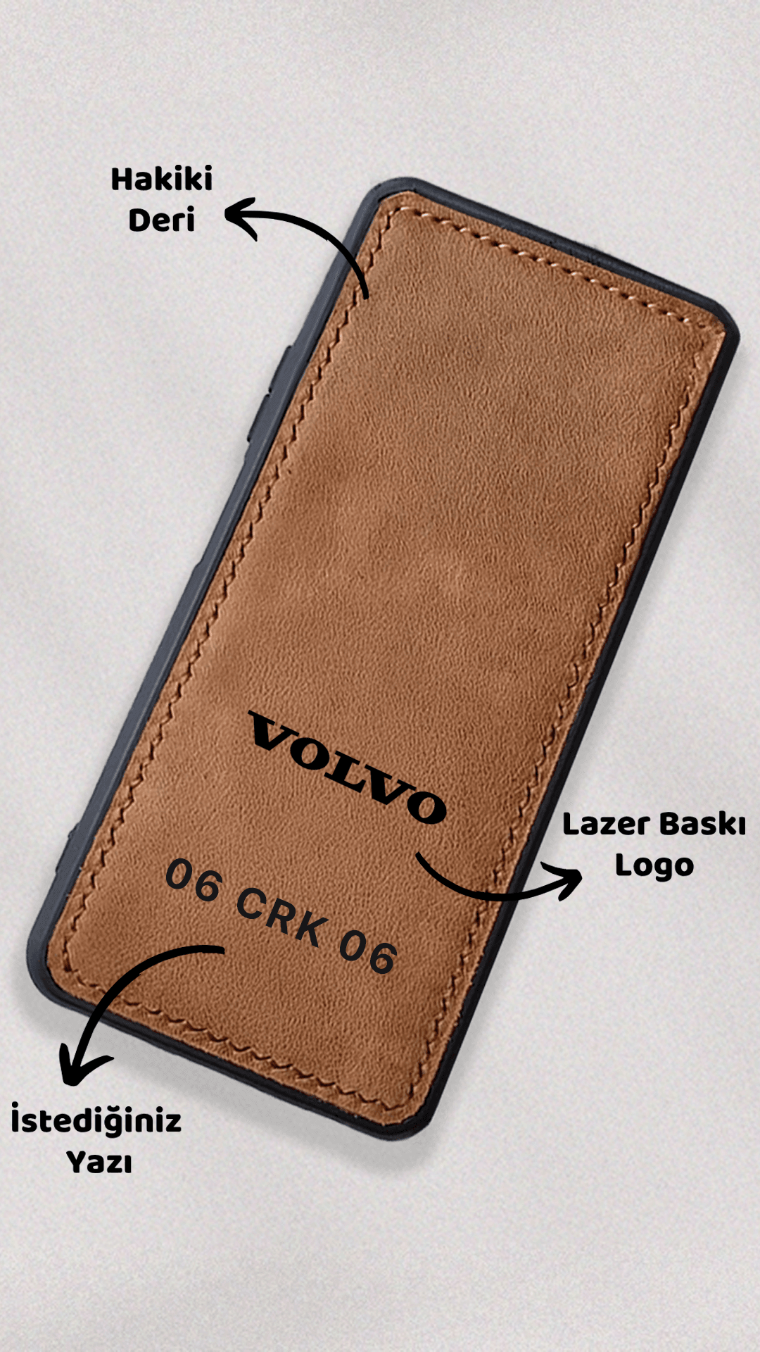 Volvo Logo Baskılı Deri Telefon Kılıfı